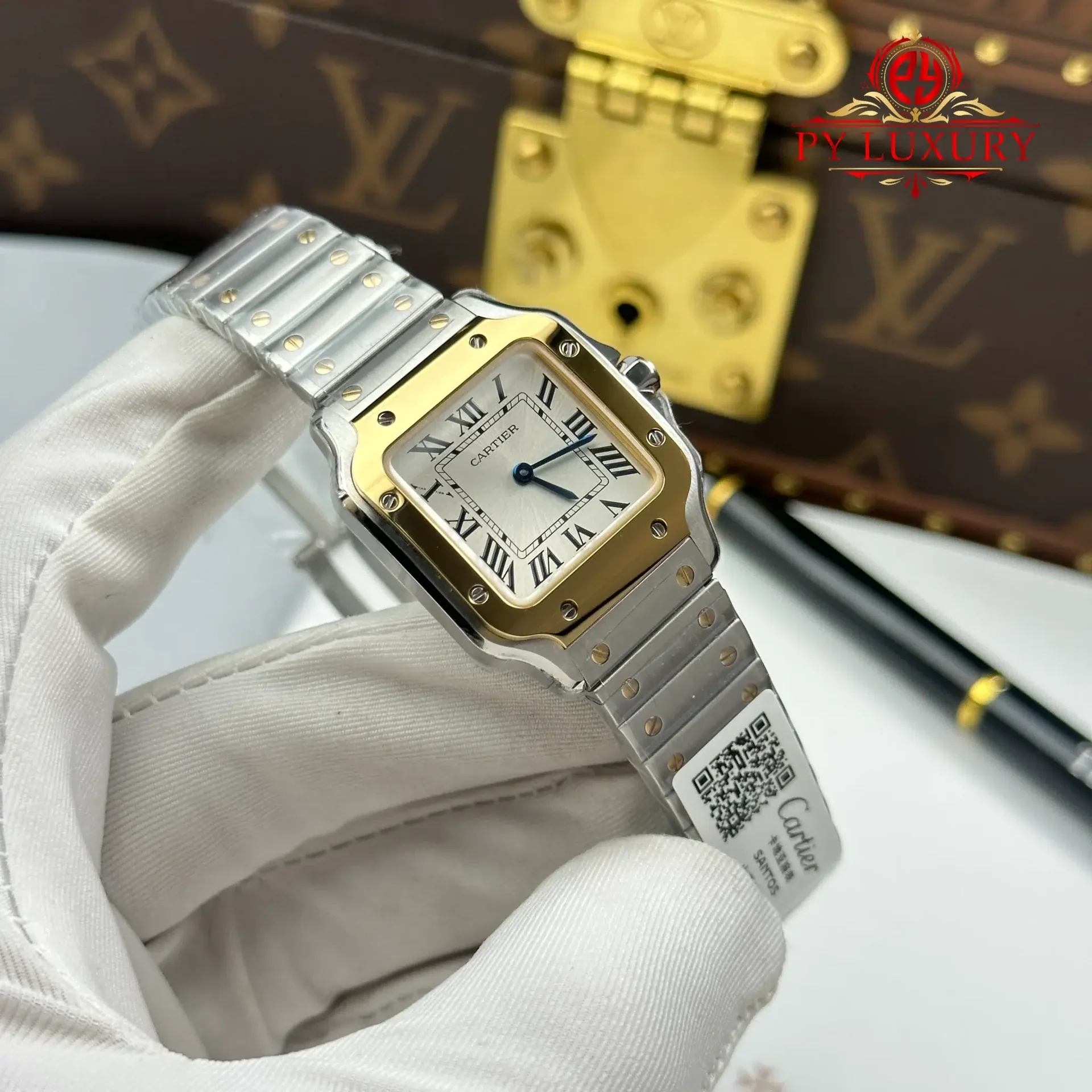 Cartier Santos W2SA0033 Two Tone Yellow Gold Mini Model Silver Dial Quartz Best Replica 27mm - 图片 2