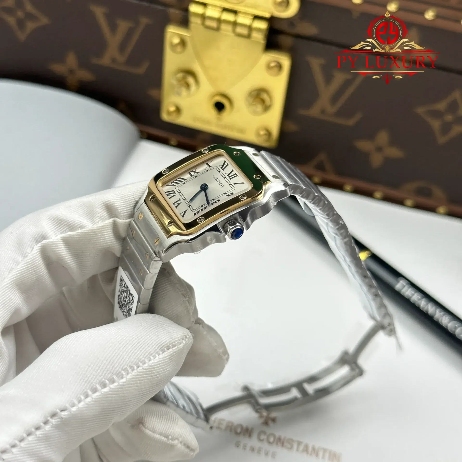 Cartier Santos W2SA0033 Two Tone Yellow Gold Mini Model Silver Dial Quartz Best Replica 27mm - 图片 3