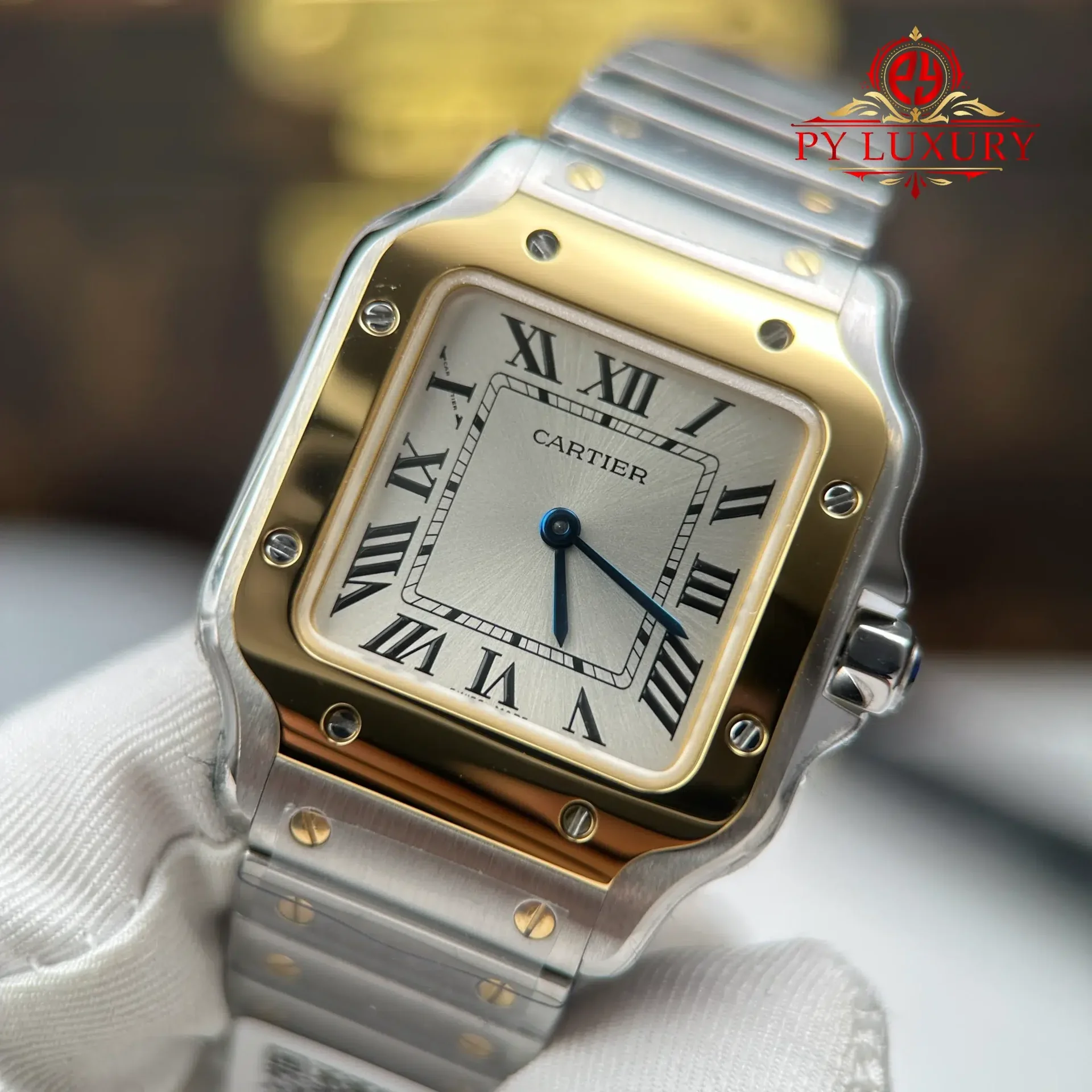 Cartier Santos W2SA0033 Two Tone Yellow Gold Mini Model Silver Dial Quartz Best Replica 27mm - 图片 4