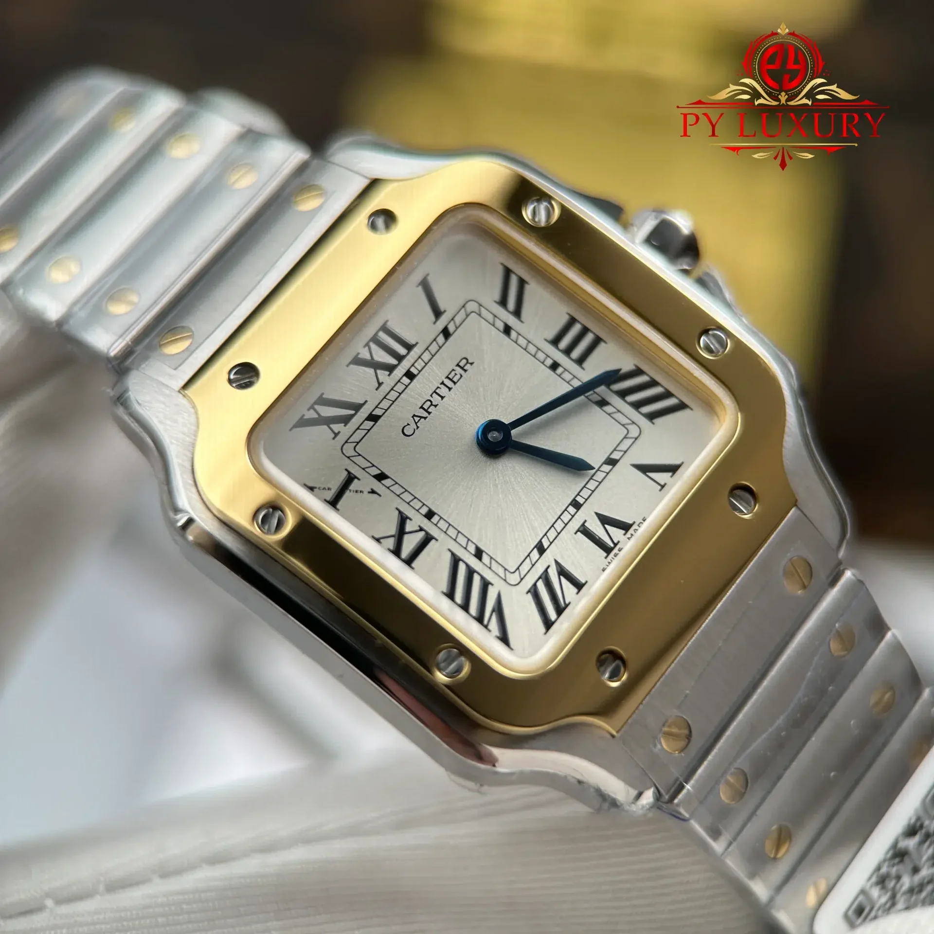 Cartier Santos W2SA0033 Two Tone Yellow Gold Mini Model Silver Dial Quartz Best Replica 27mm - 图片 5