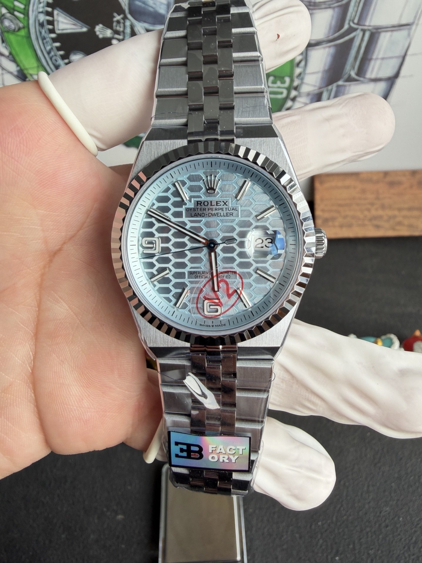 Rolex Land-Dweller 127336-0001 Ice-blue Honeycomb-motif Dial Best Replica BPF 40mm