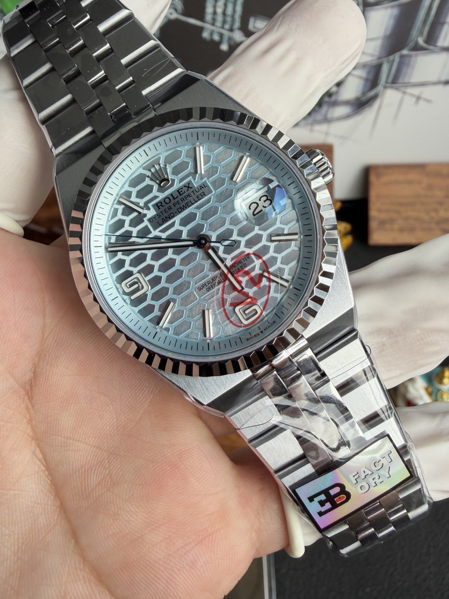Rolex Land-Dweller 127336-0001 Ice-blue Honeycomb-motif Dial Best Replica BPF 40mm - 图片 2