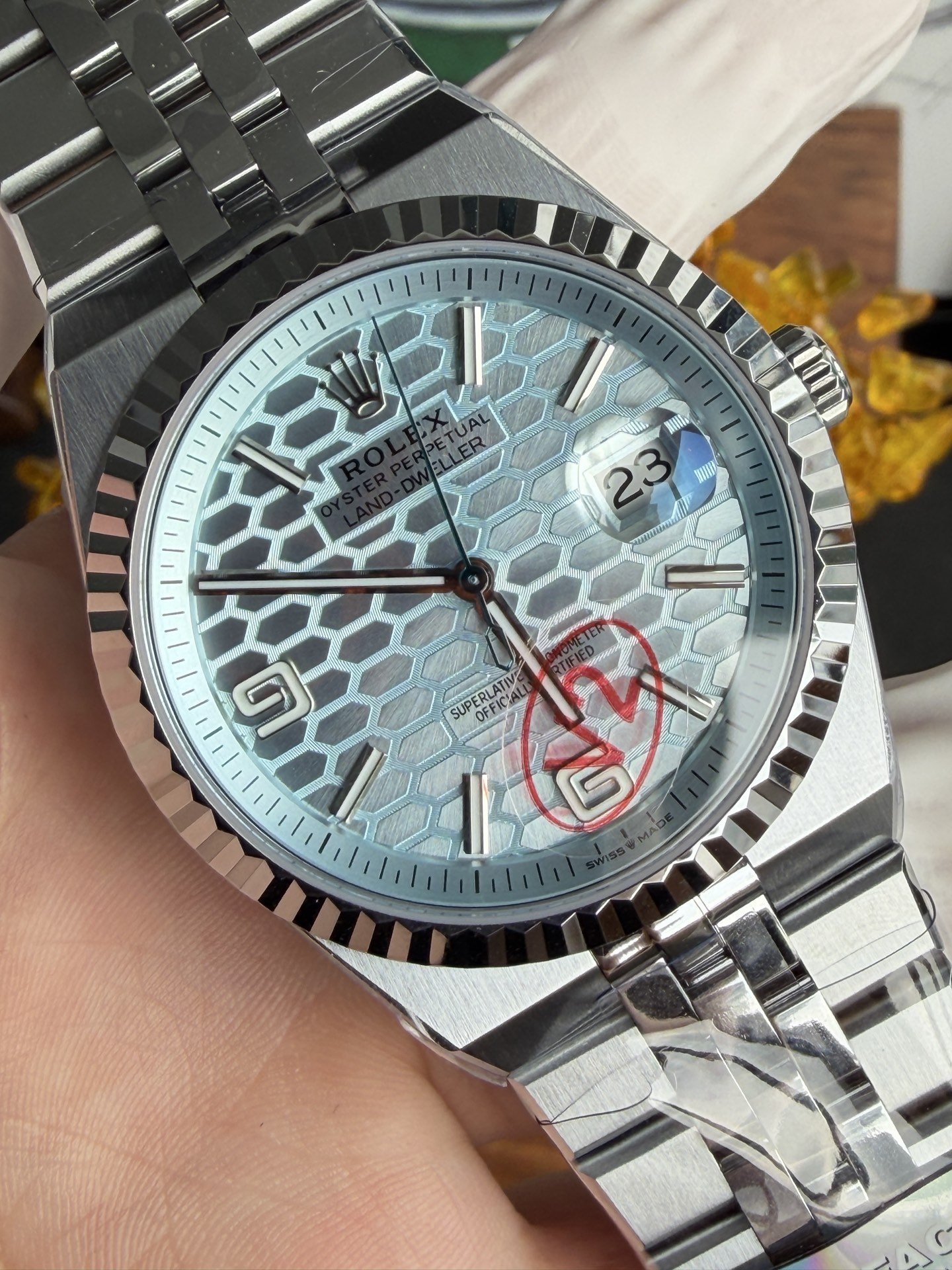 Rolex Land-Dweller 127336-0001 Ice-blue Honeycomb-motif Dial Best Replica BPF 40mm - 图片 4