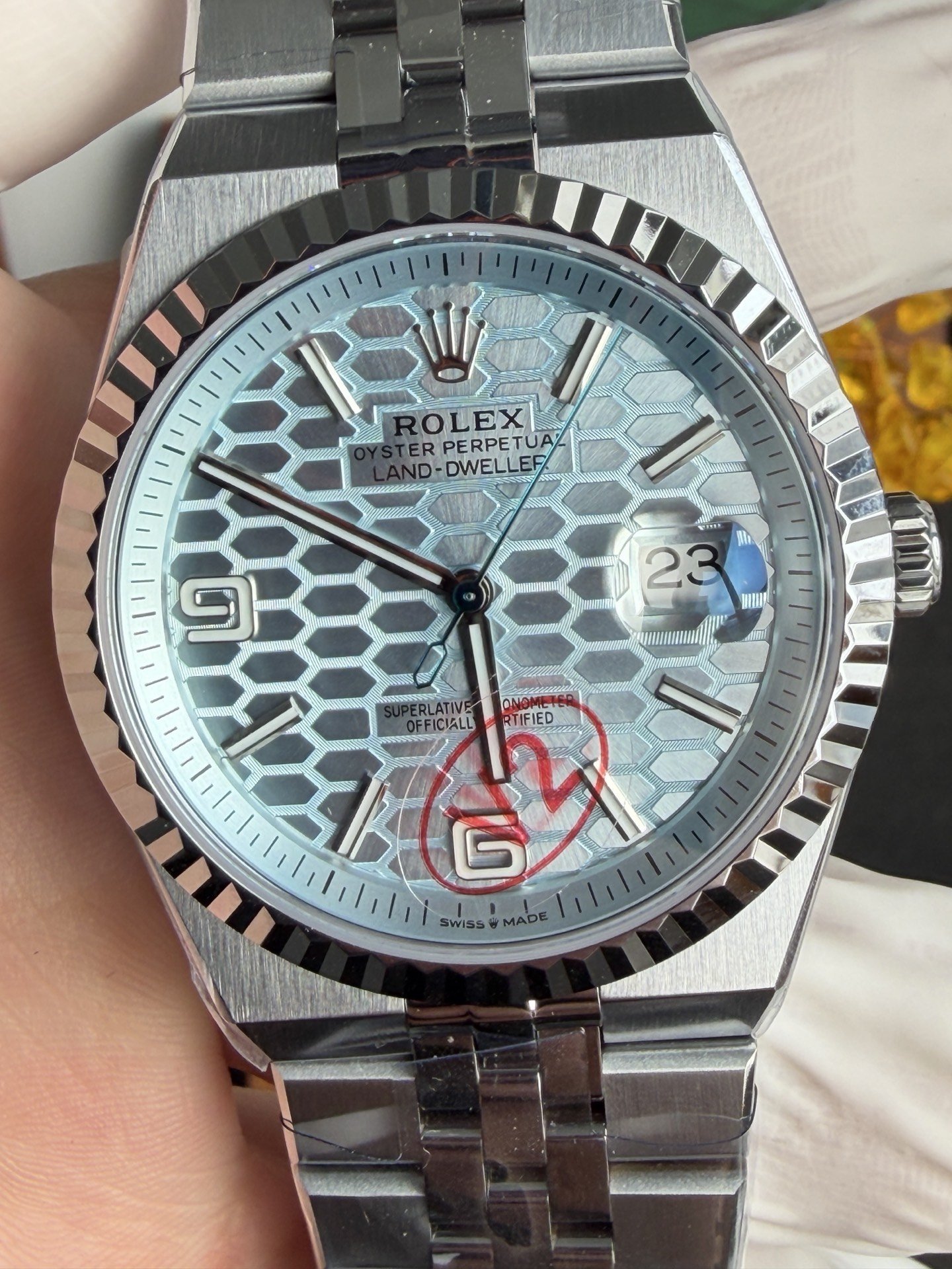 Rolex Land-Dweller 127336-0001 Ice-blue Honeycomb-motif Dial Best Replica BPF 40mm - 图片 5