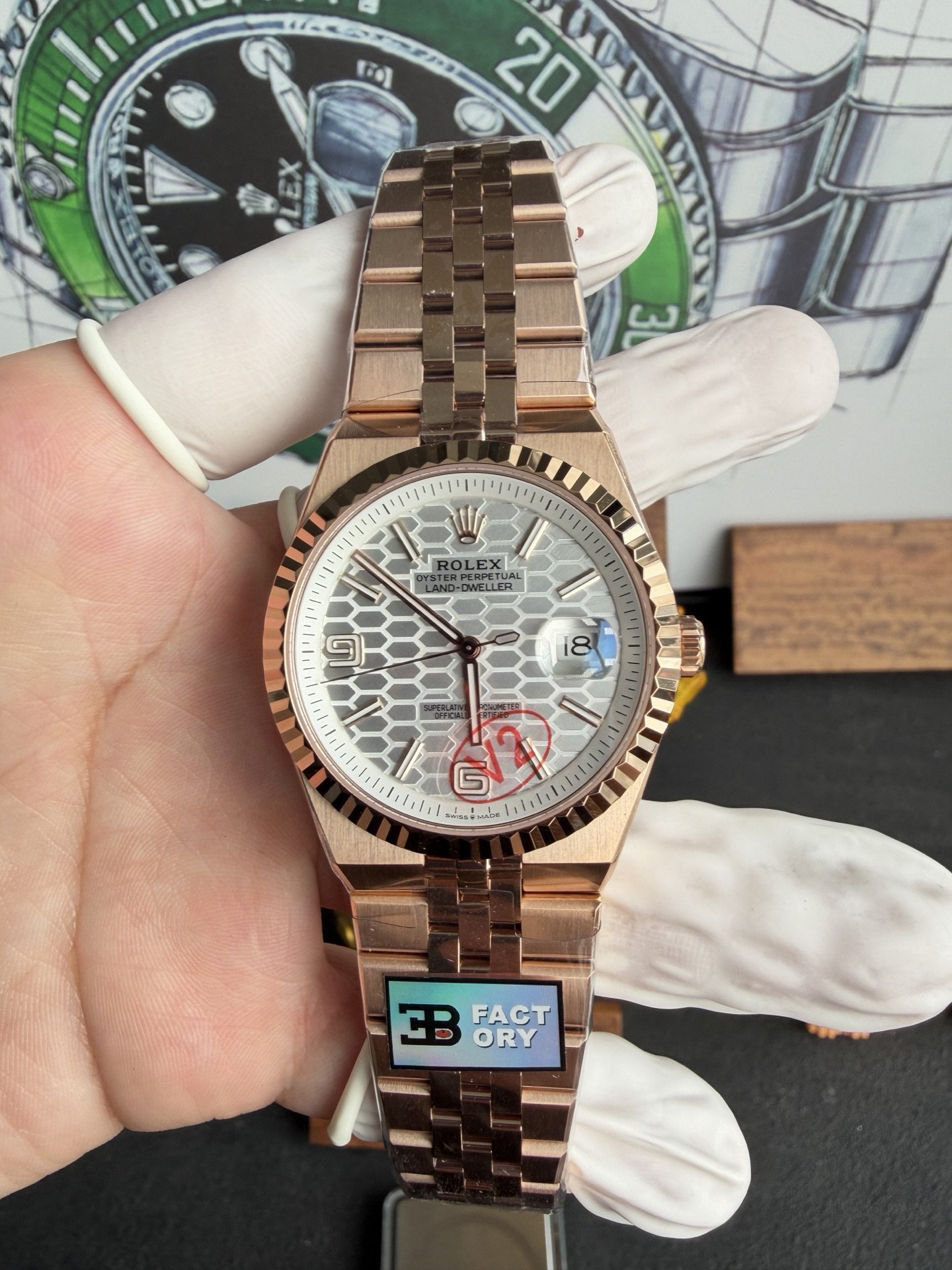 Rolex Land-Dweller 127335-0001 Rose Gold White Honeycomb-motif Dial Best Replica BPF 40mm