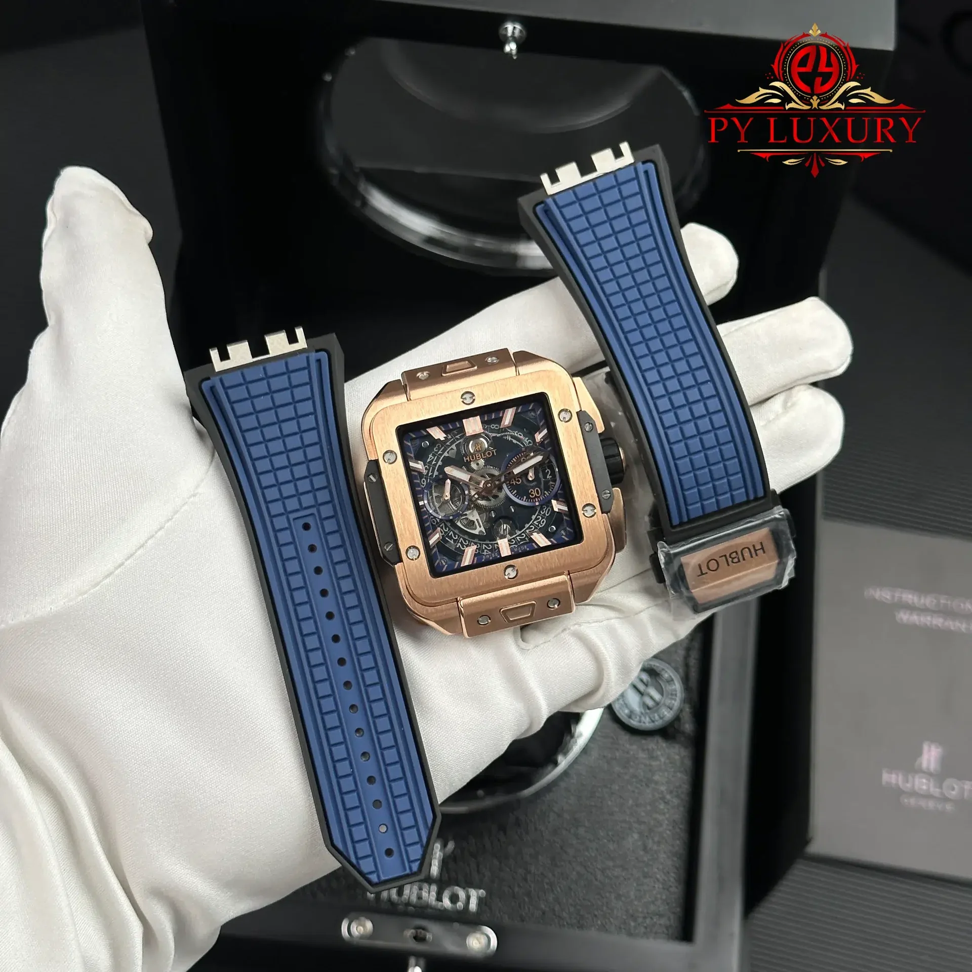 Hublot Square Bang Unico King Gold Blue Rubber Strap Best Replica BBF 42mm - 图片 2