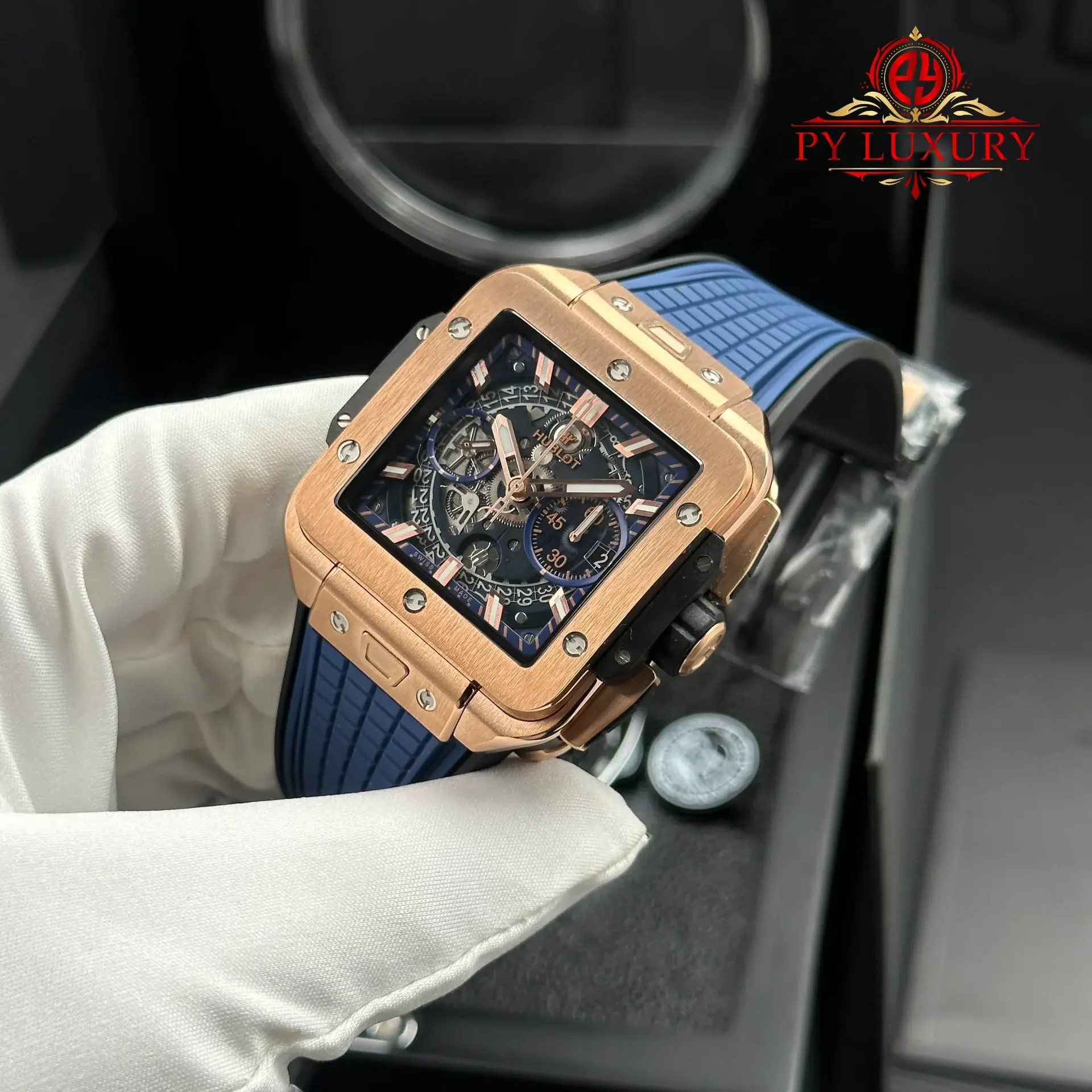 Hublot Square Bang Unico King Gold Blue Rubber Strap Best Replica BBF 42mm - 图片 3
