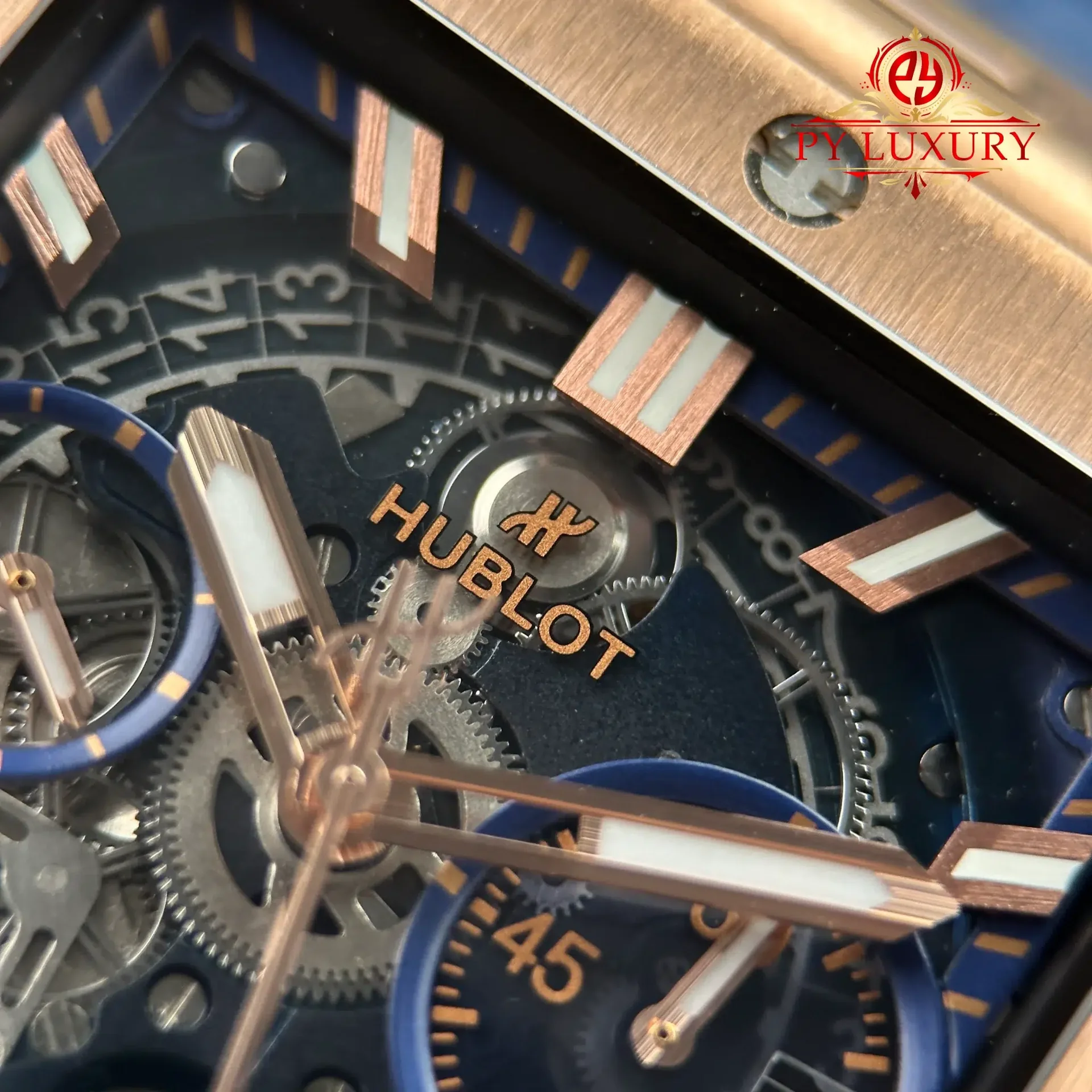Hublot Square Bang Unico King Gold Blue Rubber Strap Best Replica BBF 42mm - 图片 5