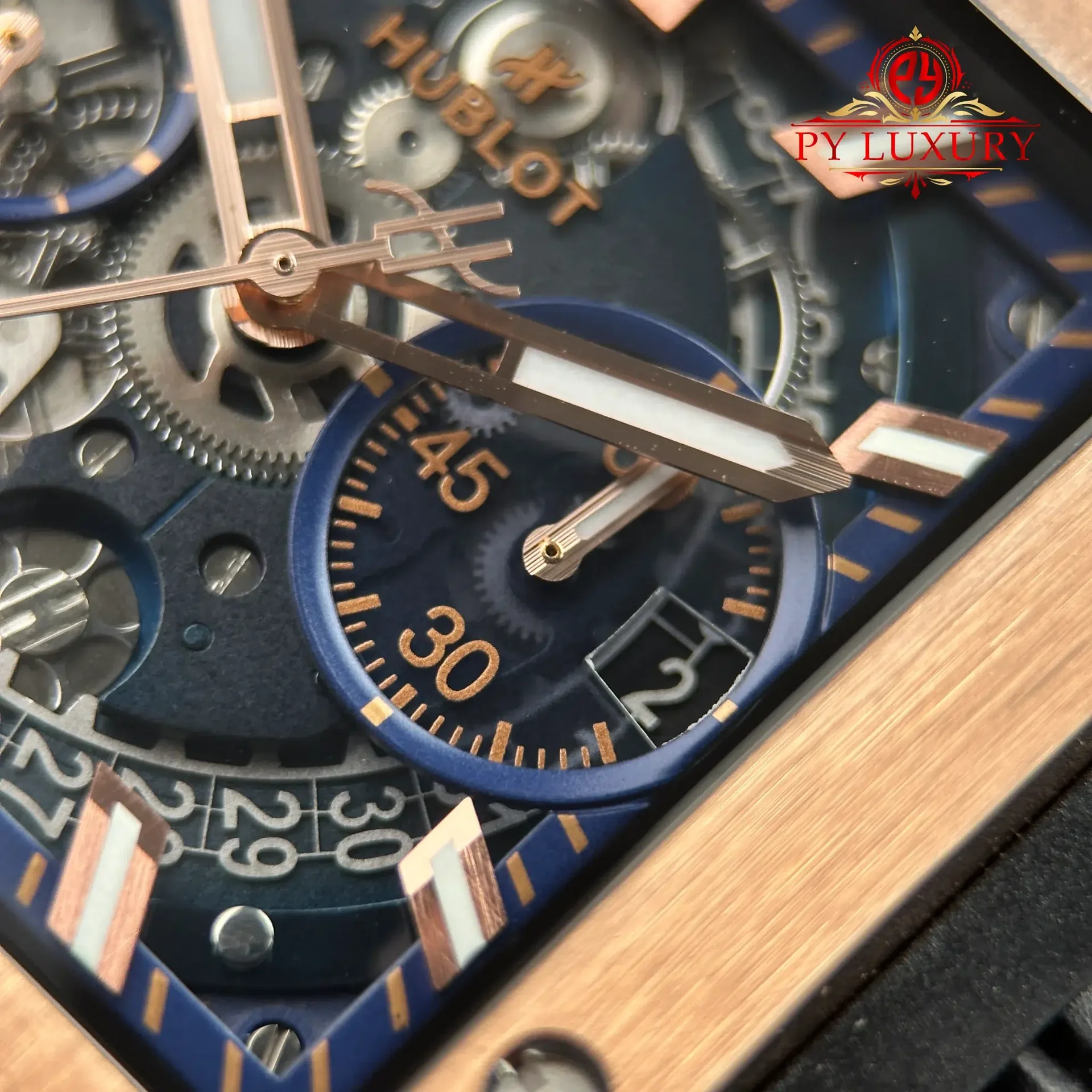 Hublot Square Bang Unico King Gold Blue Rubber Strap Best Replica BBF 42mm - 图片 6