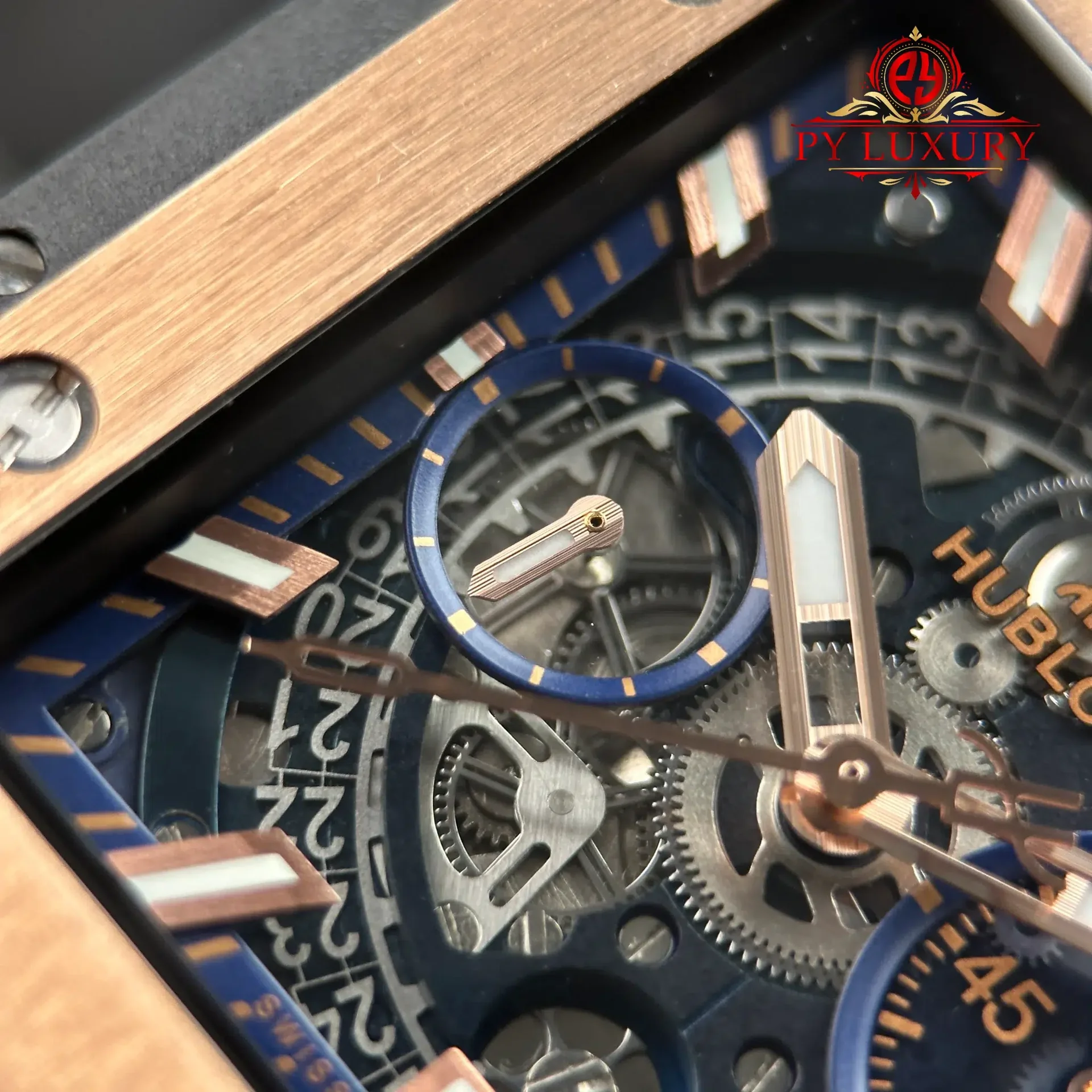 Hublot Square Bang Unico King Gold Blue Rubber Strap Best Replica BBF 42mm - 图片 7
