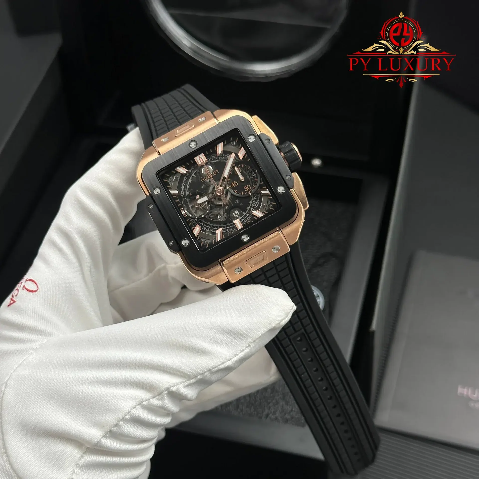 Hublot Square Bang Unico King Gold Ceramic Black Best Replica BBF 42mm