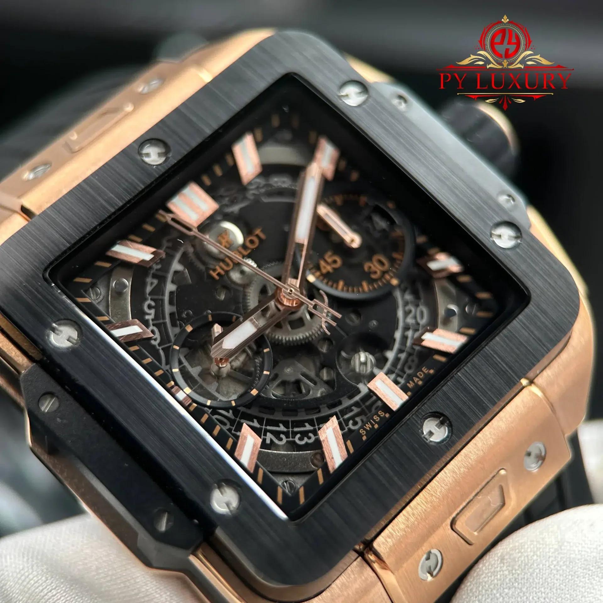 Hublot Square Bang Unico King Gold Ceramic Black Best Replica BBF 42mm - 图片 4