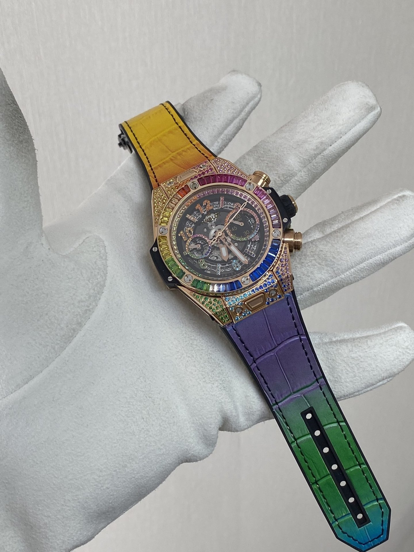 Hublot Big Bang Unico King Gold Rainbow Leather Strap Best Replica ZF 45mm