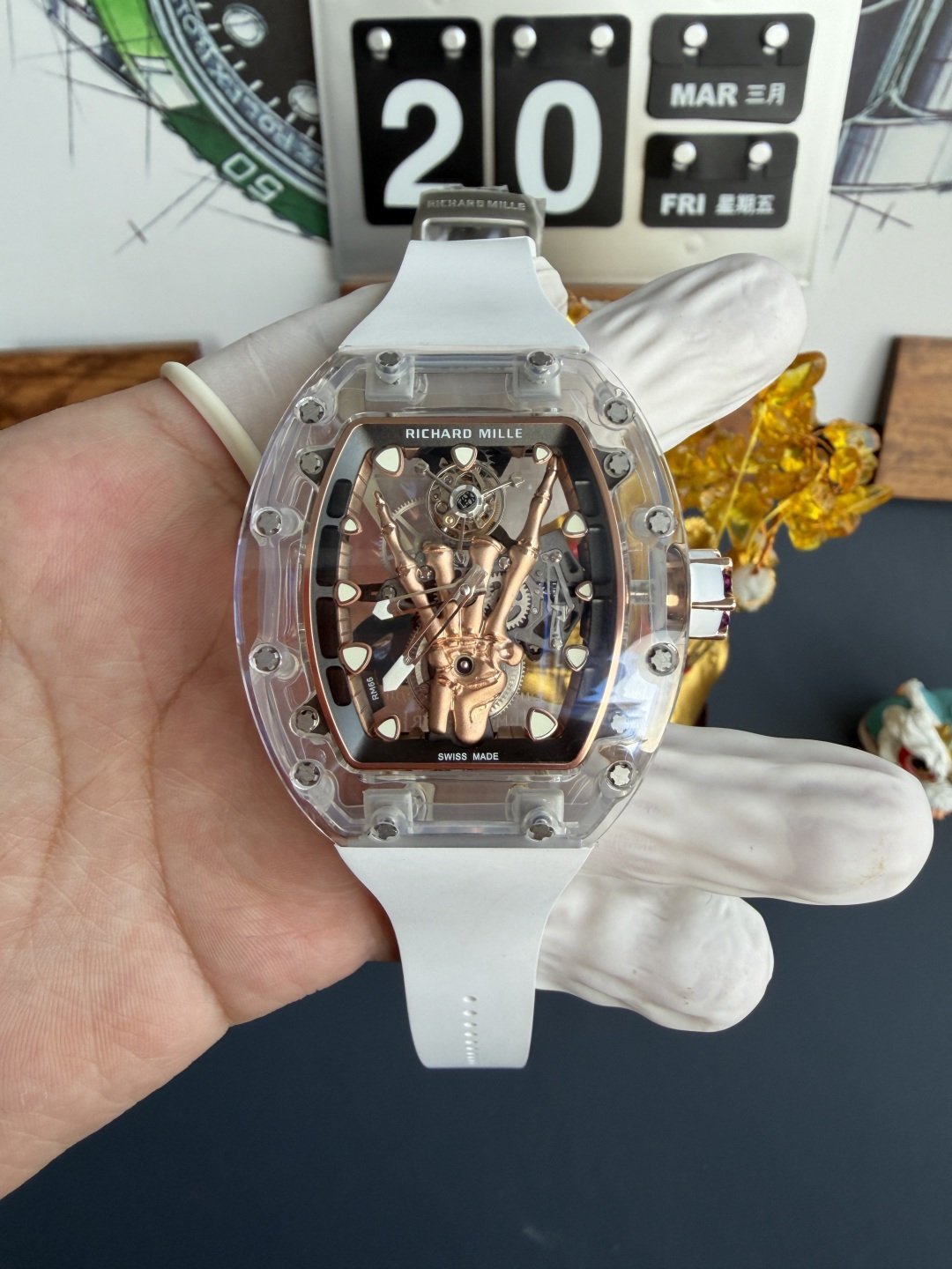 Richard Mille RM66 Flying Tourbillon Custom Made Real White Sapphire Top Quality 42.7mm x 49.94mm