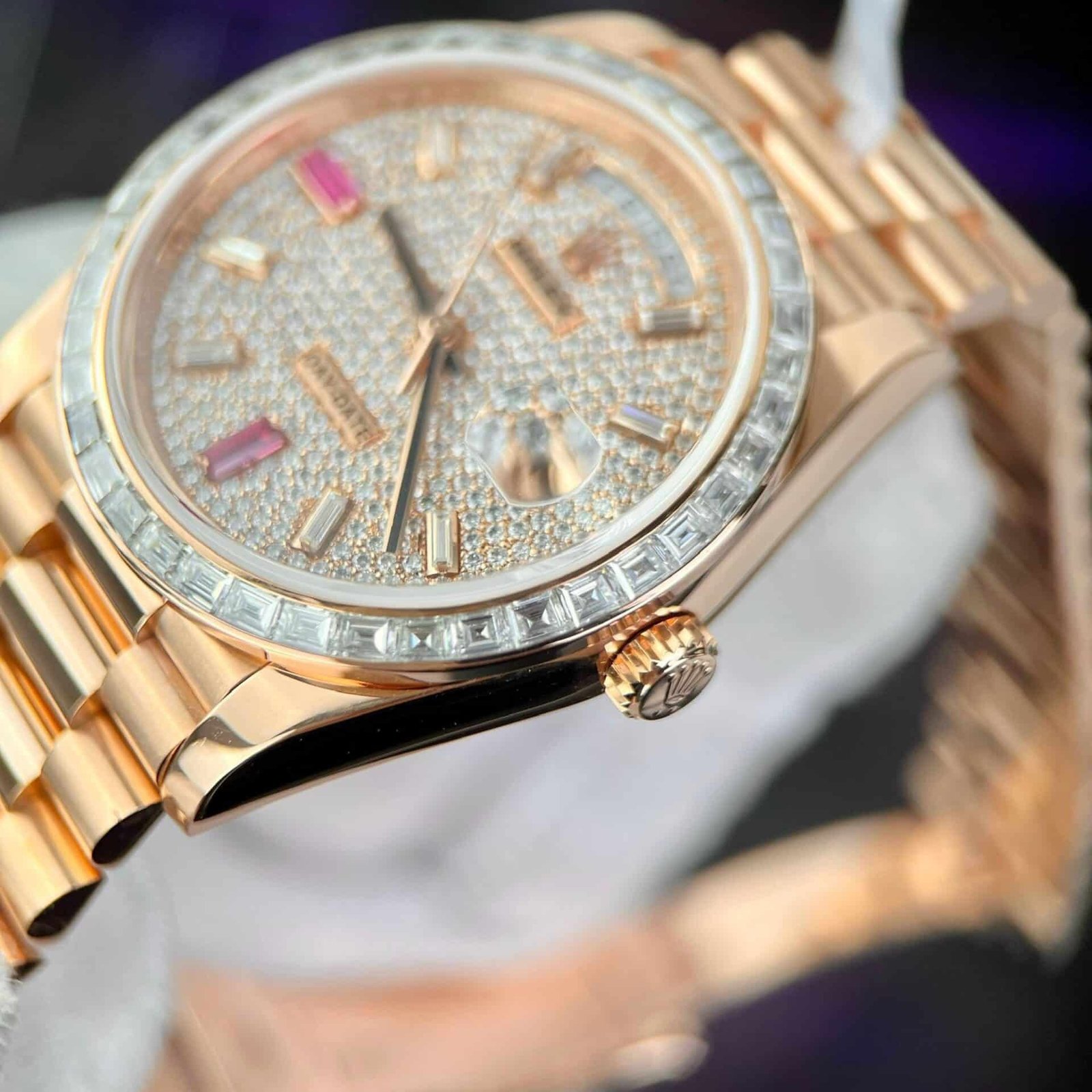 Rolex Day-Date 228345RBR 18K Gold Wrapped Customized Baguette Moissanite 40mm - 图片 8