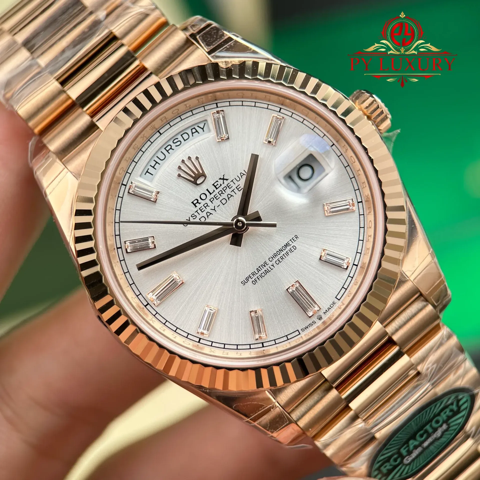 Rolex Day-Date 228235 Rose Gold Sundust Baguette Diamond Dial Super Clone Gained Weight 210g RCF 40mm - 图片 6