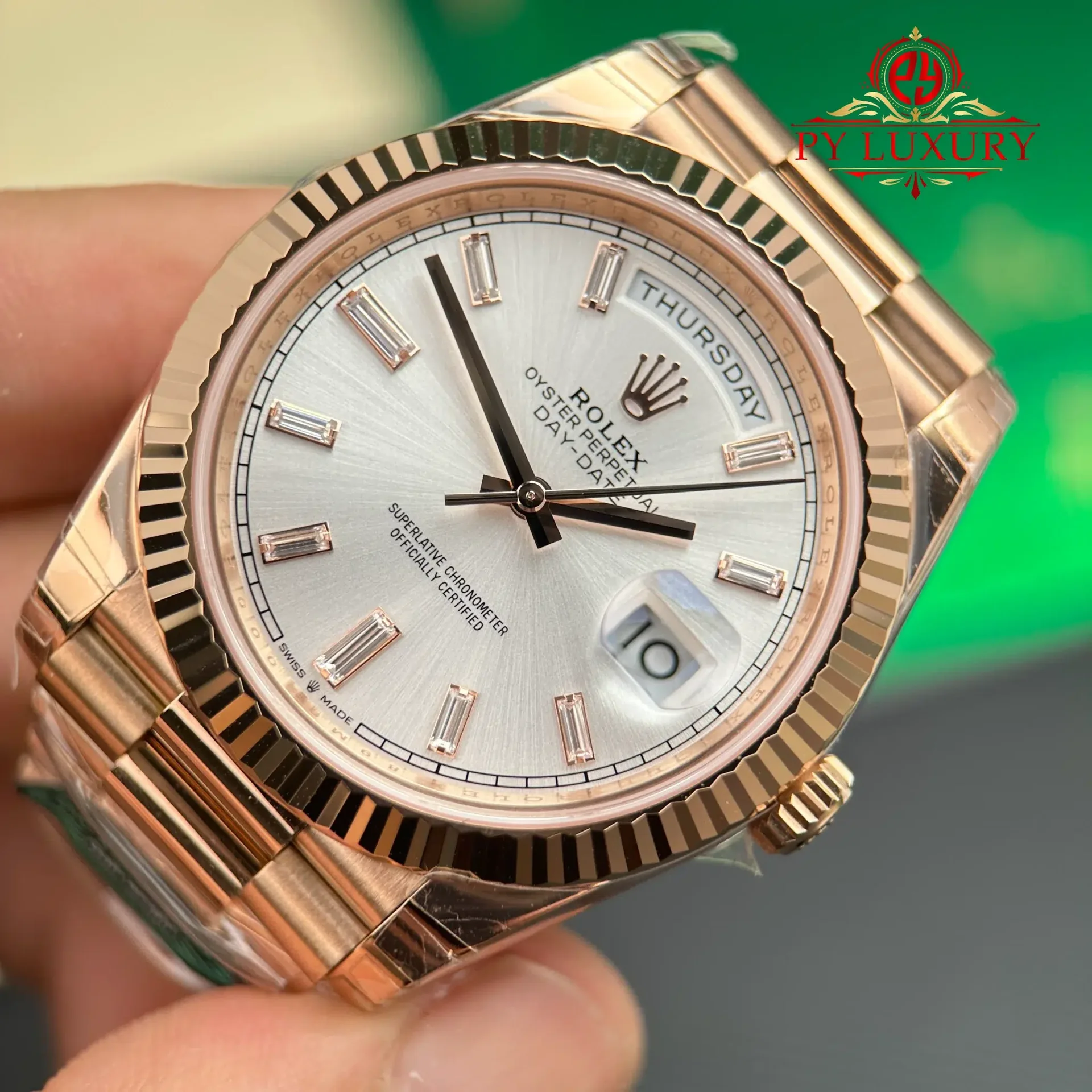 Rolex Day-Date 228235 Rose Gold Sundust Baguette Diamond Dial Super Clone Gained Weight 210g RCF 40mm - 图片 7