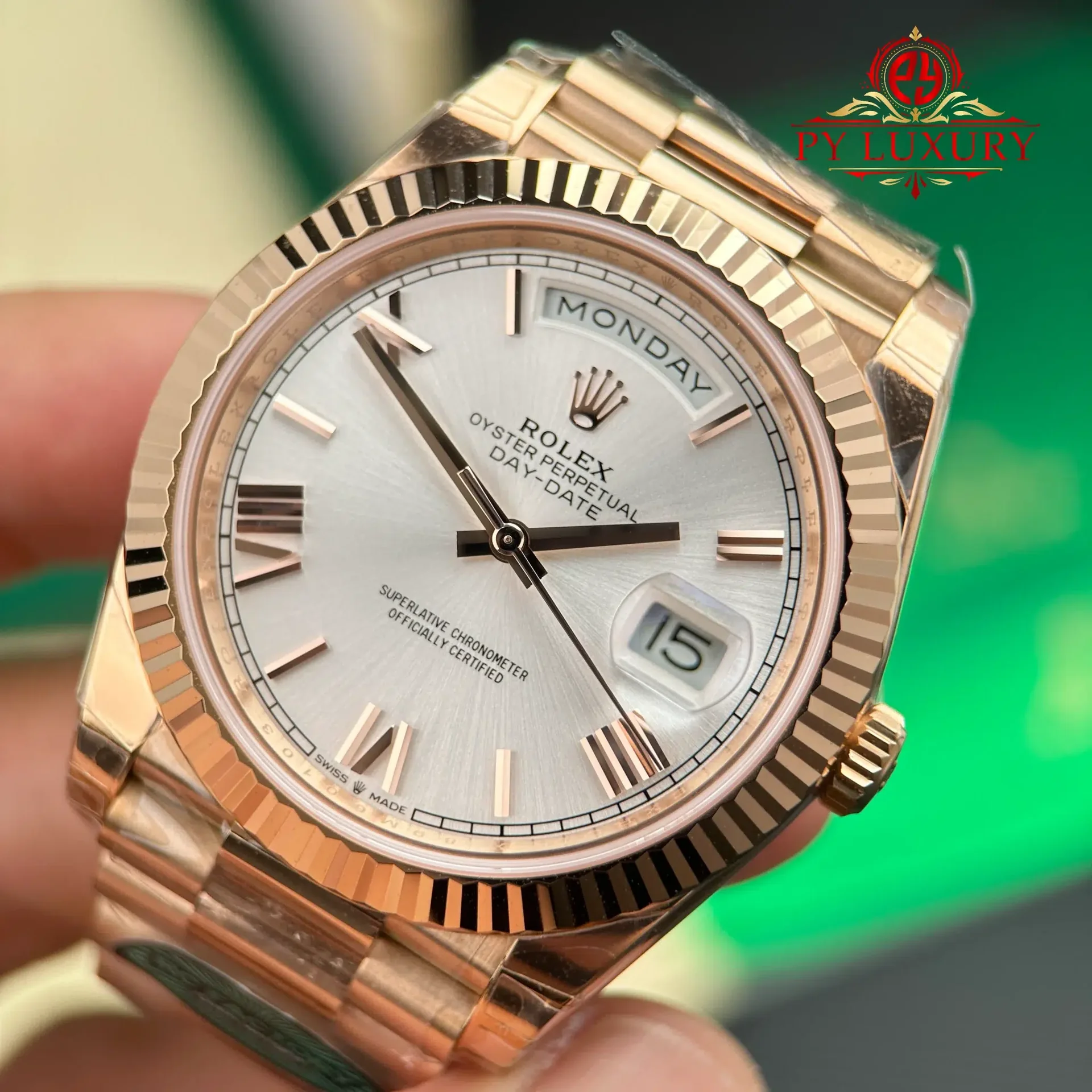 Rolex Day-Date 228235 Rose Gold Sundust Roman Dial Super Clone Gained Weight 210g RCF 40mm - 图片 6