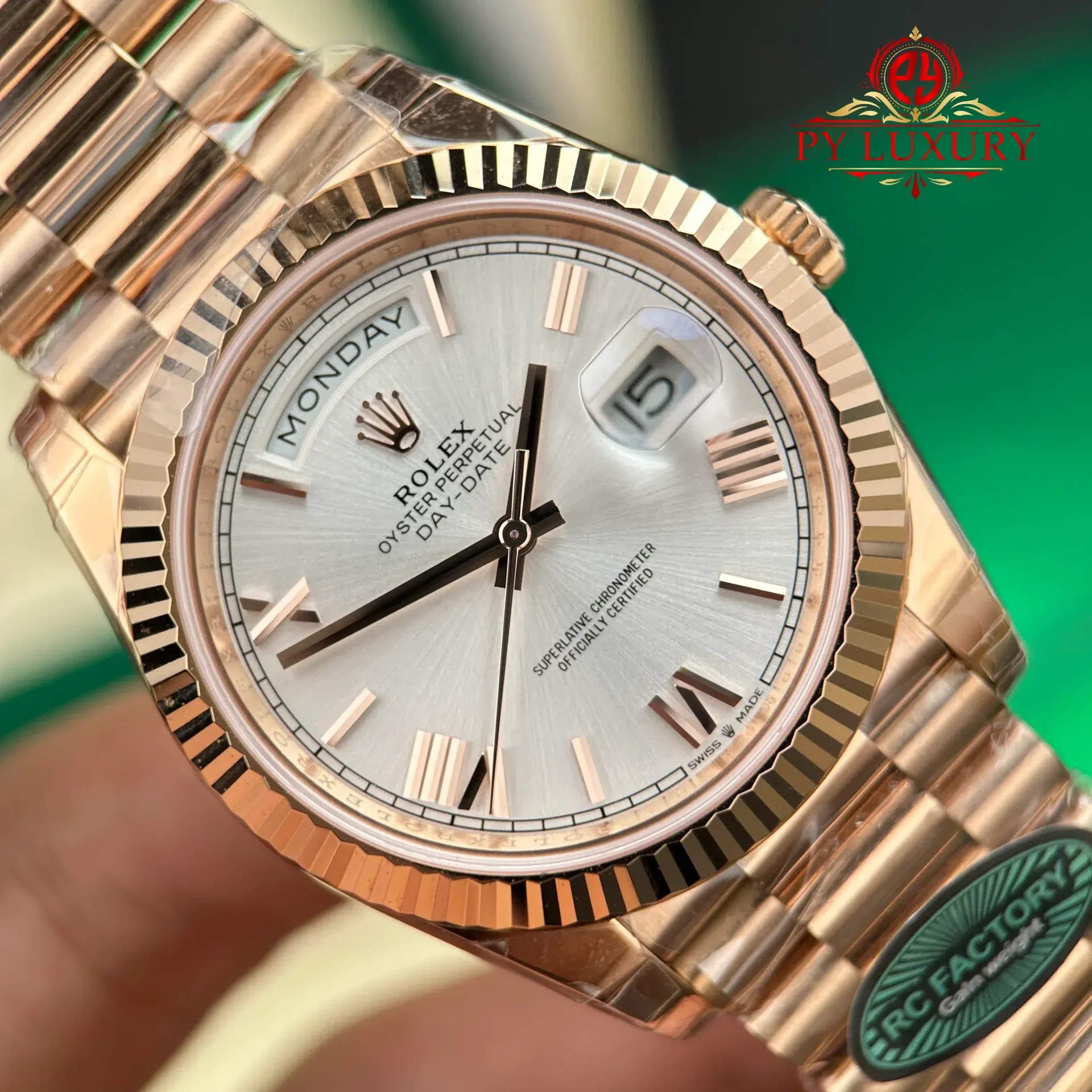 Rolex Day-Date 228235 Rose Gold Sundust Roman Dial Super Clone Gained Weight 210g RCF 40mm - 图片 7