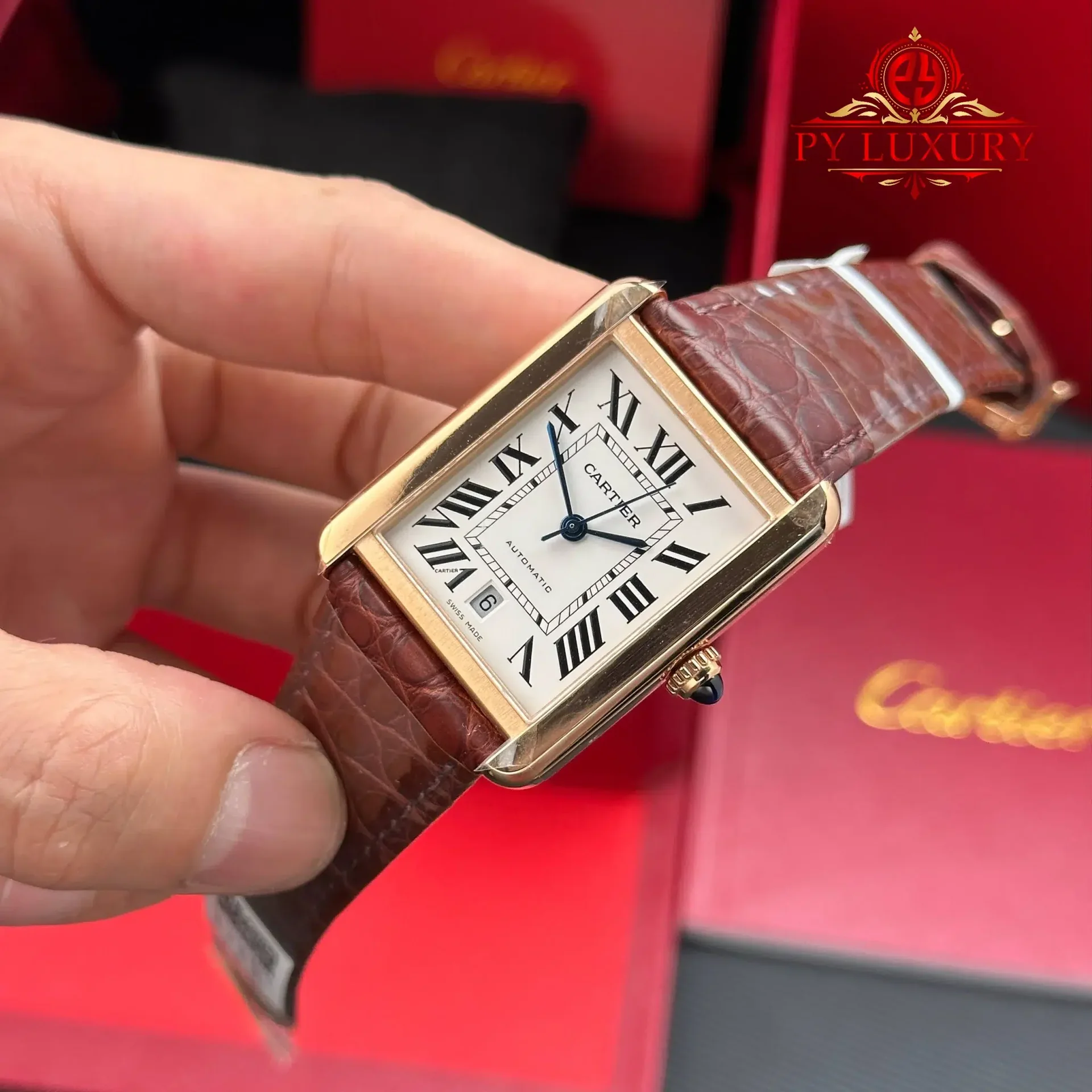 Cartier Tank Solo XL Automatic Rose Gold Brown Leather Strap Best Replica AF 31 x 41mm - 图片 2