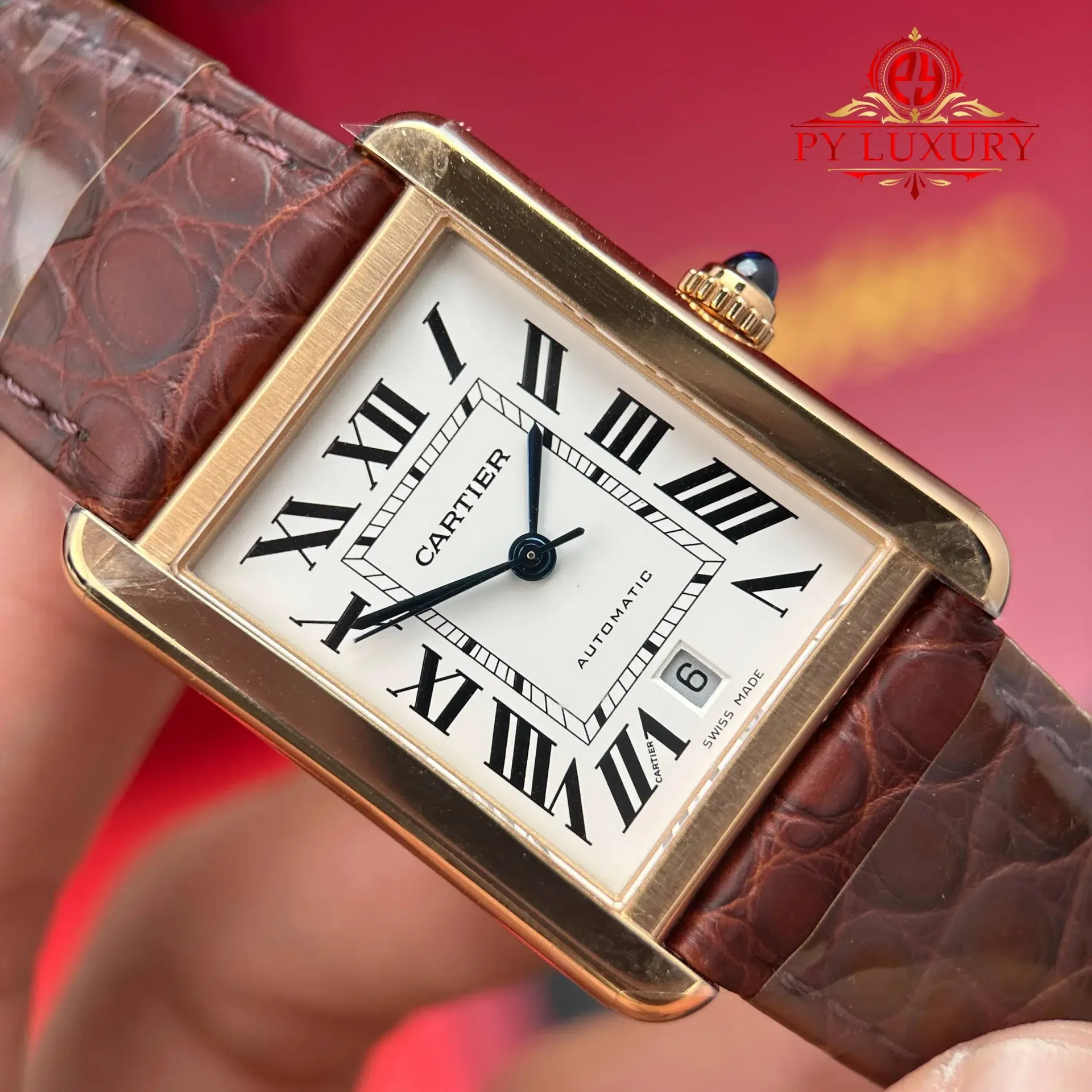 Cartier Tank Solo XL Automatic Rose Gold Brown Leather Strap Best Replica AF 31 x 41mm - 图片 4