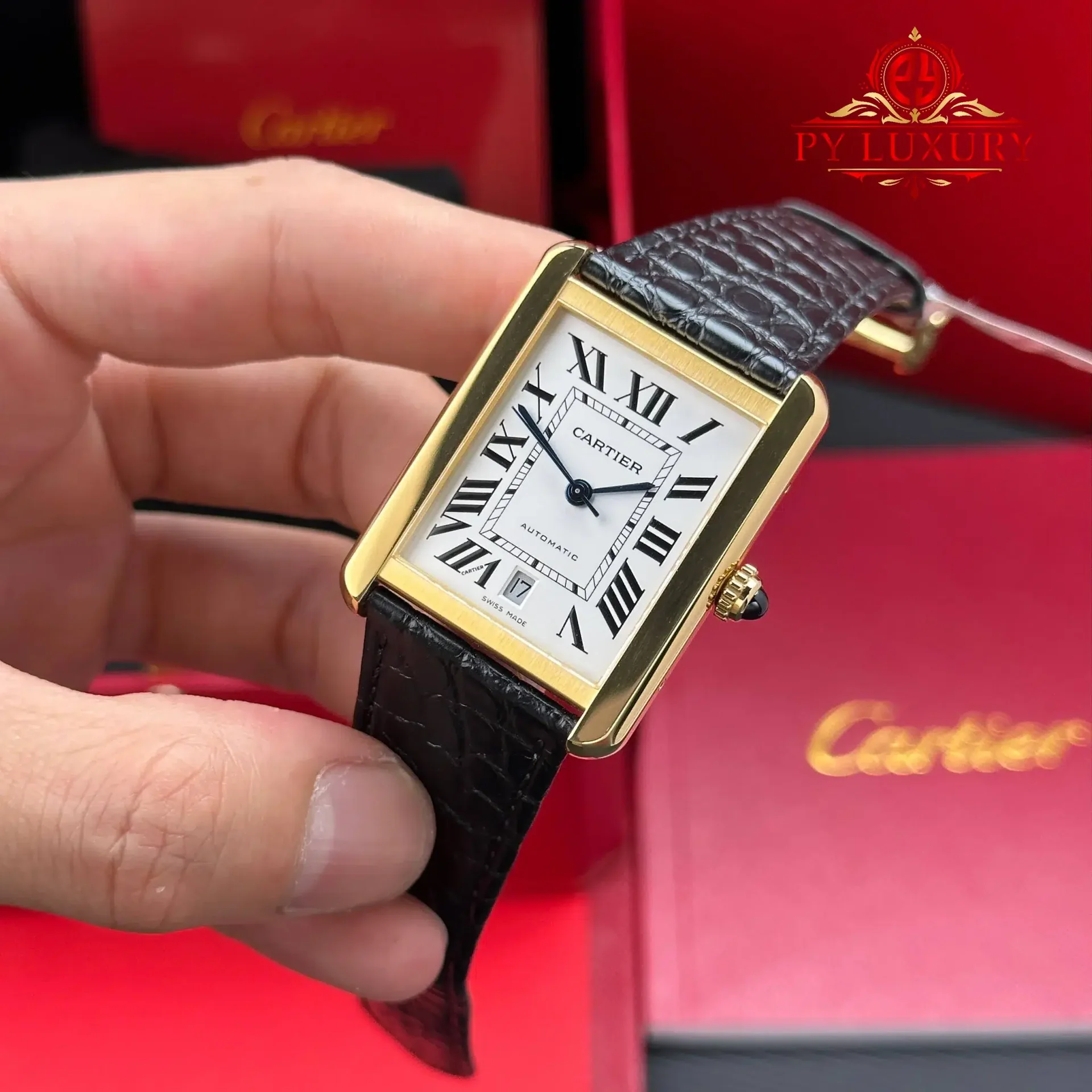 Cartier Tank Solo XL Automatic Yellow Gold Black Leather Strap Best Replica AF 31 x 41mm - 图片 2