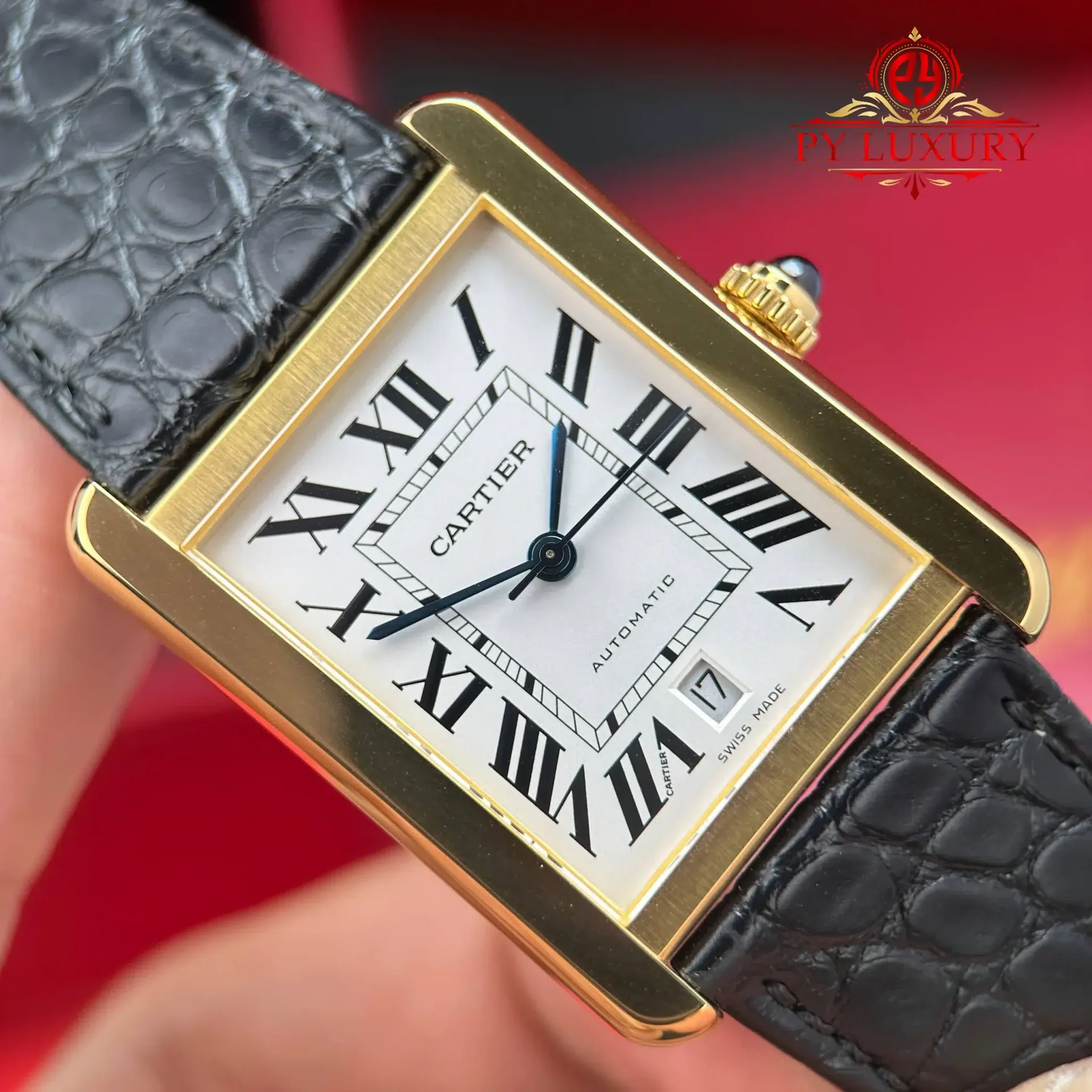 Cartier Tank Solo XL Automatic Yellow Gold Black Leather Strap Best Replica AF 31 x 41mm - 图片 4