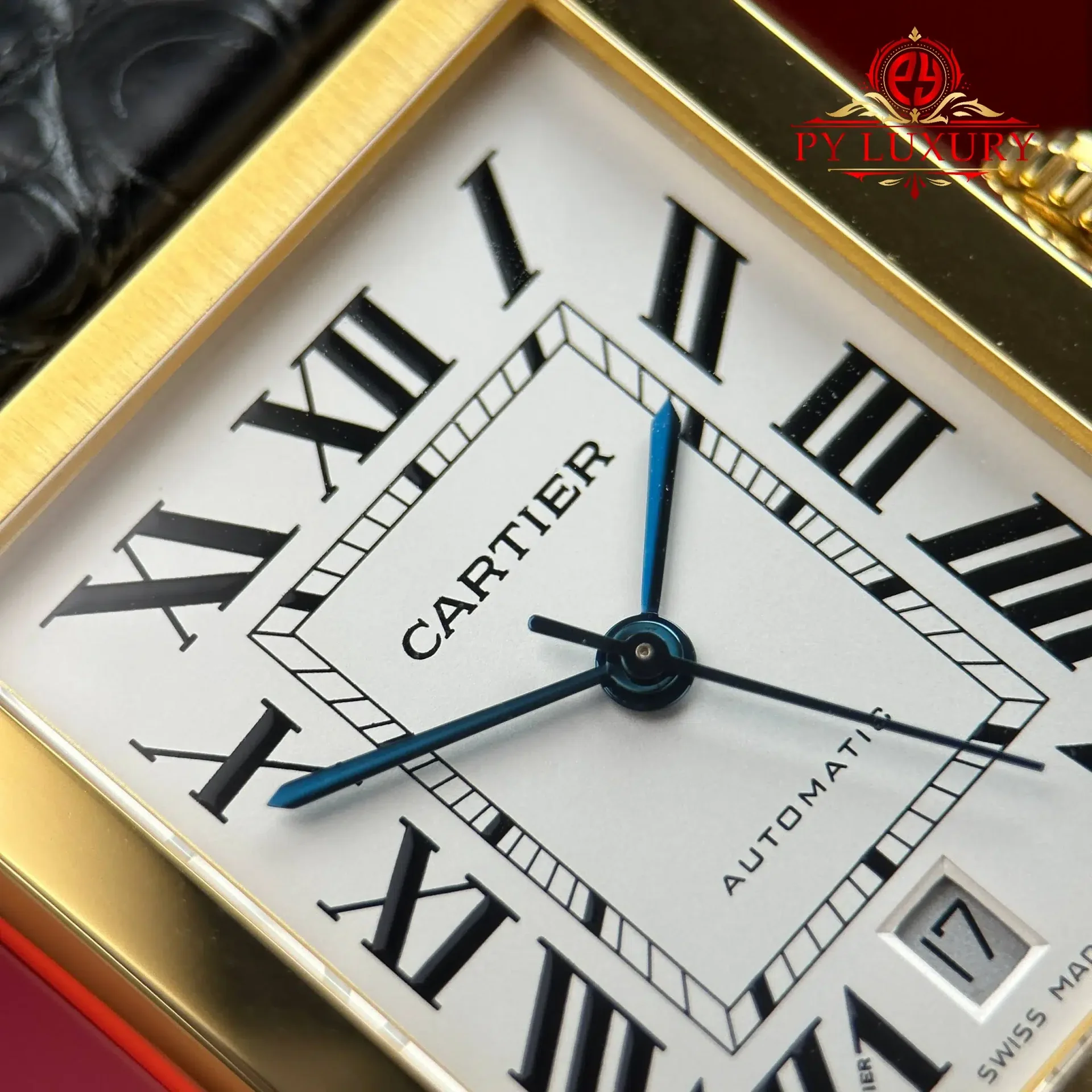 Cartier Tank Solo XL Automatic Yellow Gold Black Leather Strap Best Replica AF 31 x 41mm - 图片 5
