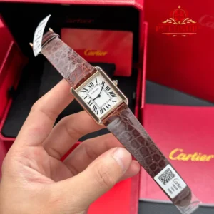 Cartier Tank Solo Large Model Rose Gold Silver Dial Leather Strap Best Clone AF 34.8 x 27.4 mm