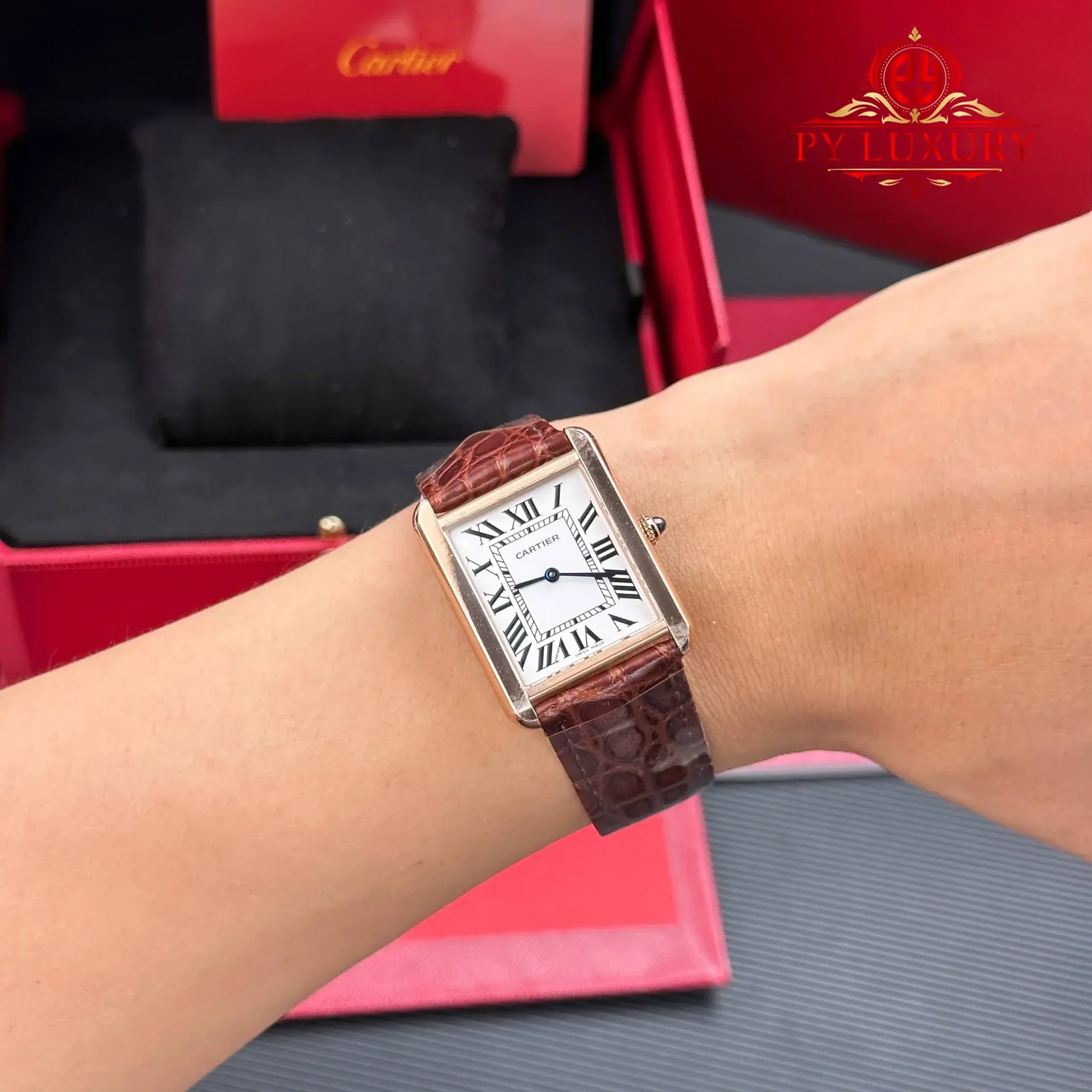 Cartier Tank Solo Large Model Rose Gold Silver Dial Leather Strap Best Clone AF 34.8 x 27.4 mm - 图片 2