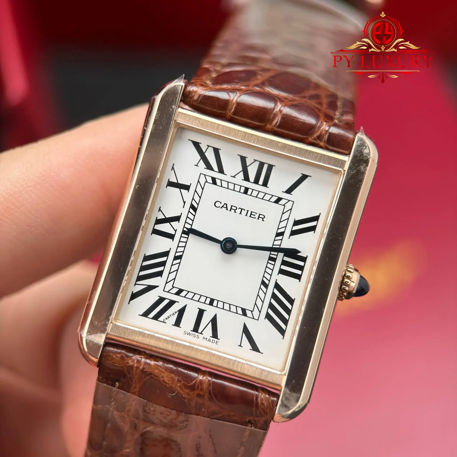 Cartier Tank Solo Large Model Rose Gold Silver Dial Leather Strap Best Clone AF 34.8 x 27.4 mm - 图片 3