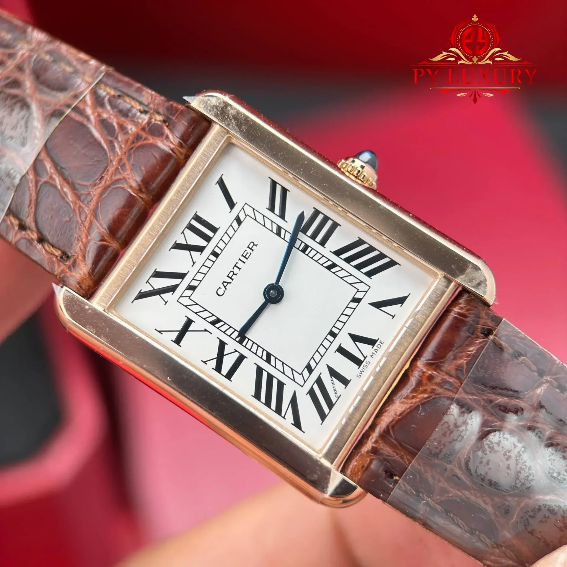 Cartier Tank Solo Large Model Rose Gold Silver Dial Leather Strap Best Clone AF 34.8 x 27.4 mm - 图片 4
