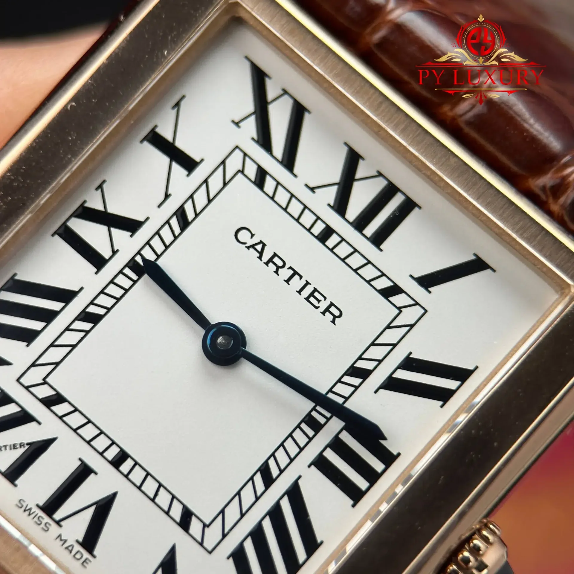 Cartier Tank Solo Large Model Rose Gold Silver Dial Leather Strap Best Clone AF 34.8 x 27.4 mm - 图片 5