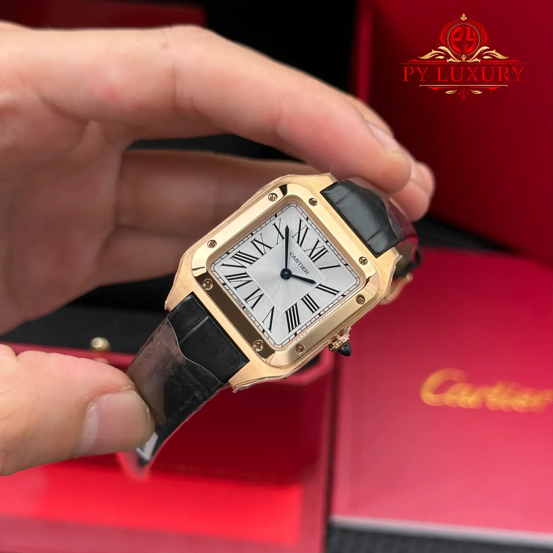 Cartier Santos Dumont Small Model Rose Gold Silver Dial Leather Strap Replica 38mm x 27.5mm - 图片 2