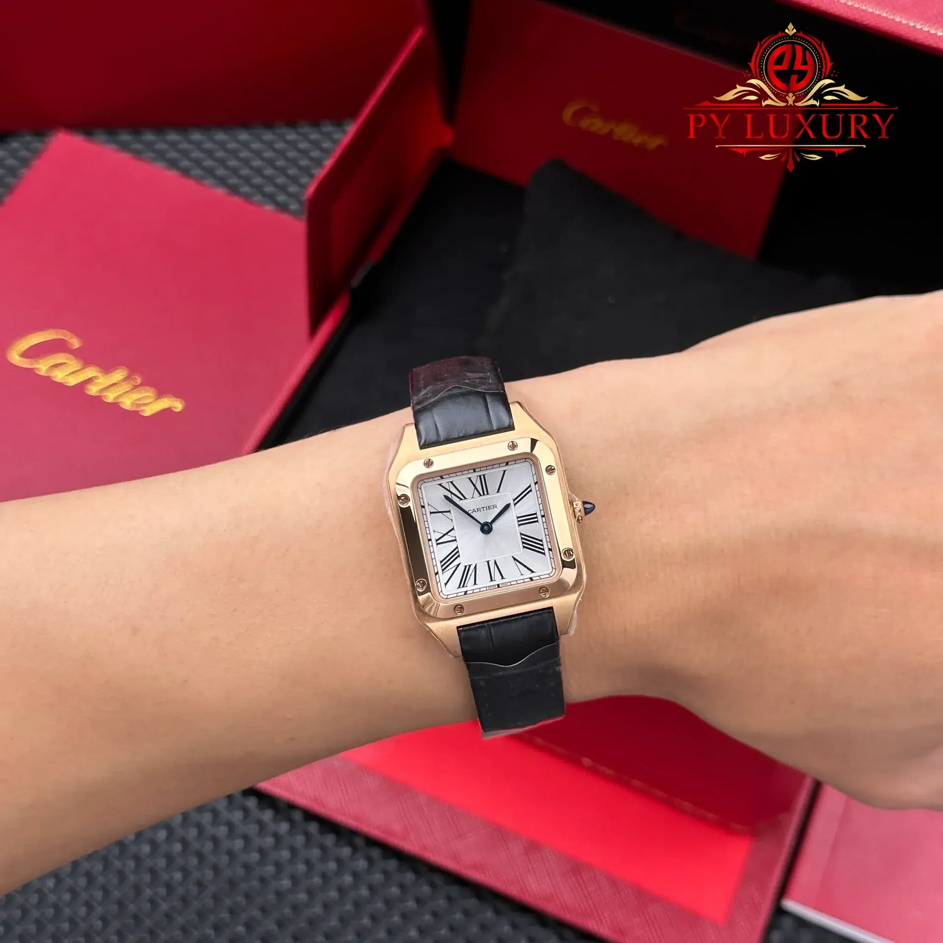 Cartier Santos Dumont Small Model Rose Gold Silver Dial Leather Strap Replica 38mm x 27.5mm - 图片 4
