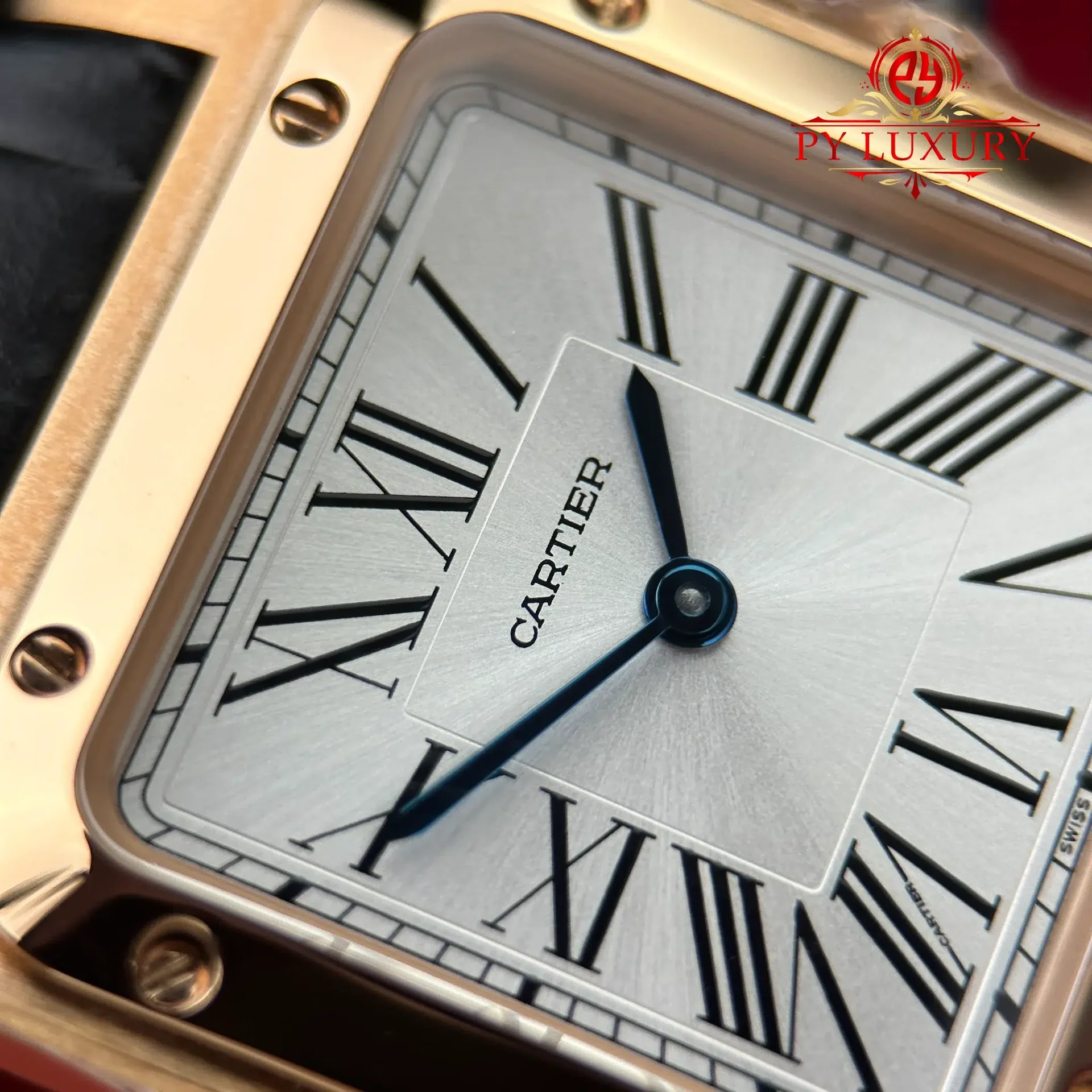 Cartier Santos Dumont Small Model Rose Gold Silver Dial Leather Strap Replica 38mm x 27.5mm - 图片 6