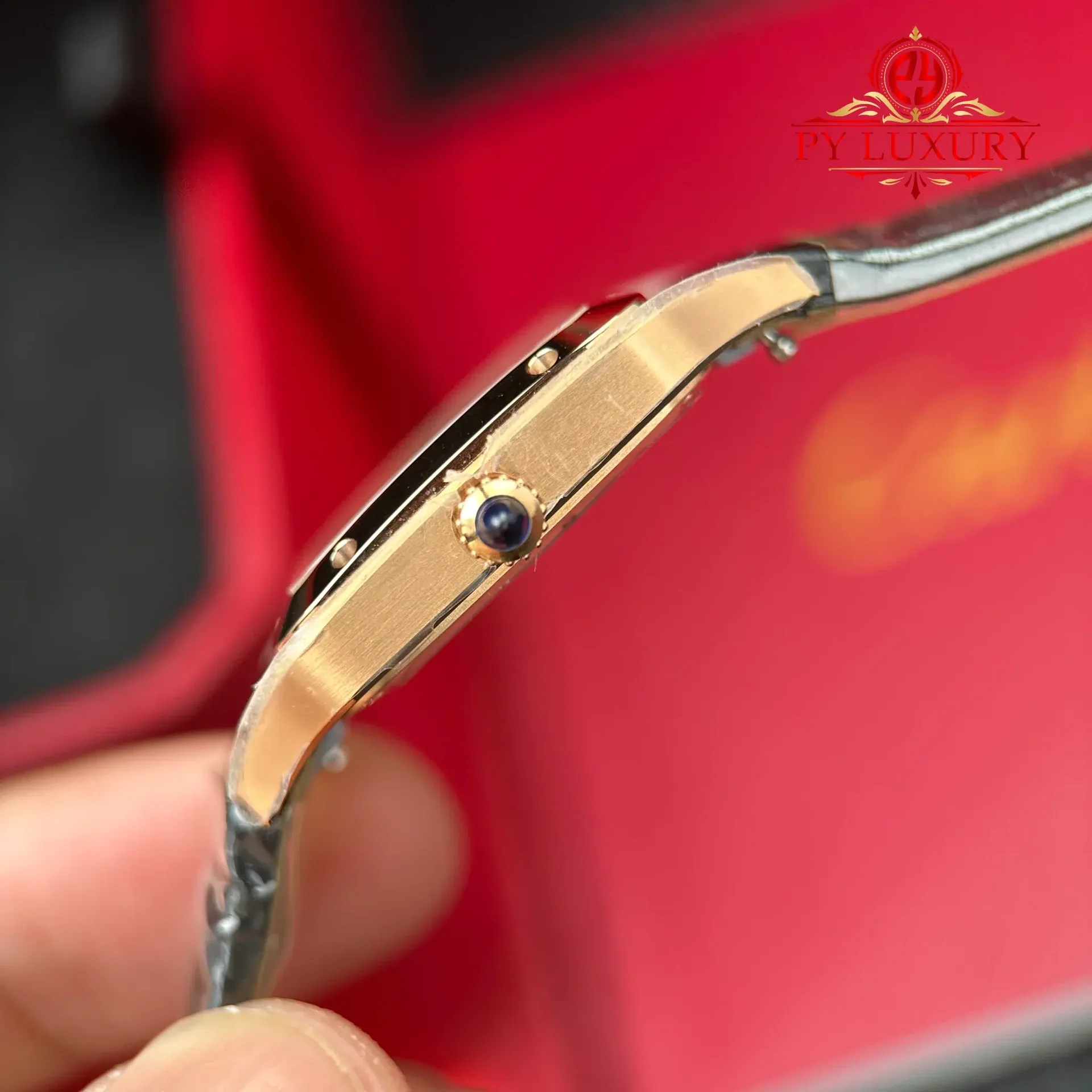 Cartier Santos Dumont Small Model Rose Gold Silver Dial Leather Strap Replica 38mm x 27.5mm - 图片 10