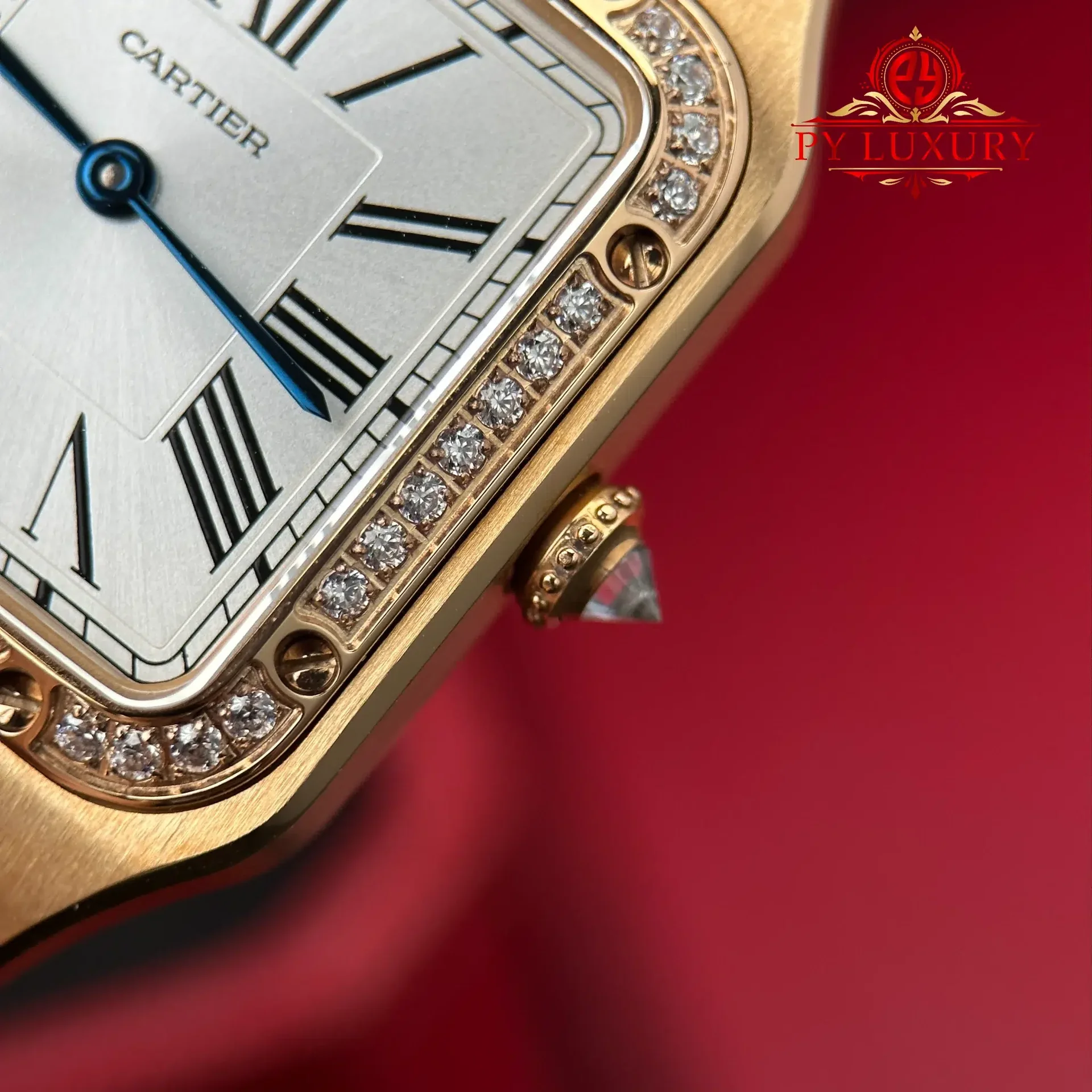 Cartier Santos Dumont Small Model Rose Gold Diamond Bezel Silver Dial Leather Strap Replica 38mm x 27.5mm - 图片 7