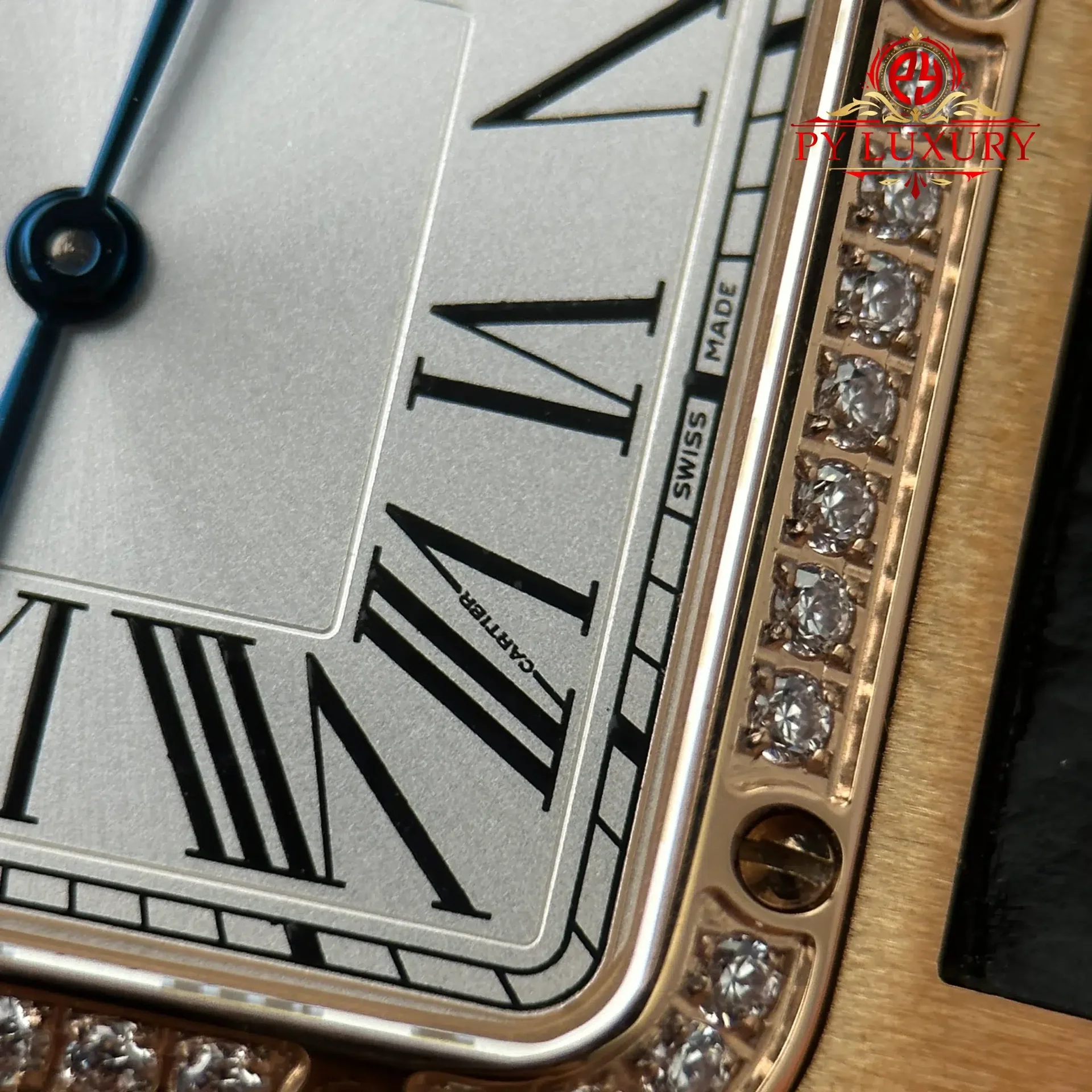 Cartier Santos Dumont Small Model Rose Gold Diamond Bezel Silver Dial Leather Strap Replica 38mm x 27.5mm - 图片 8