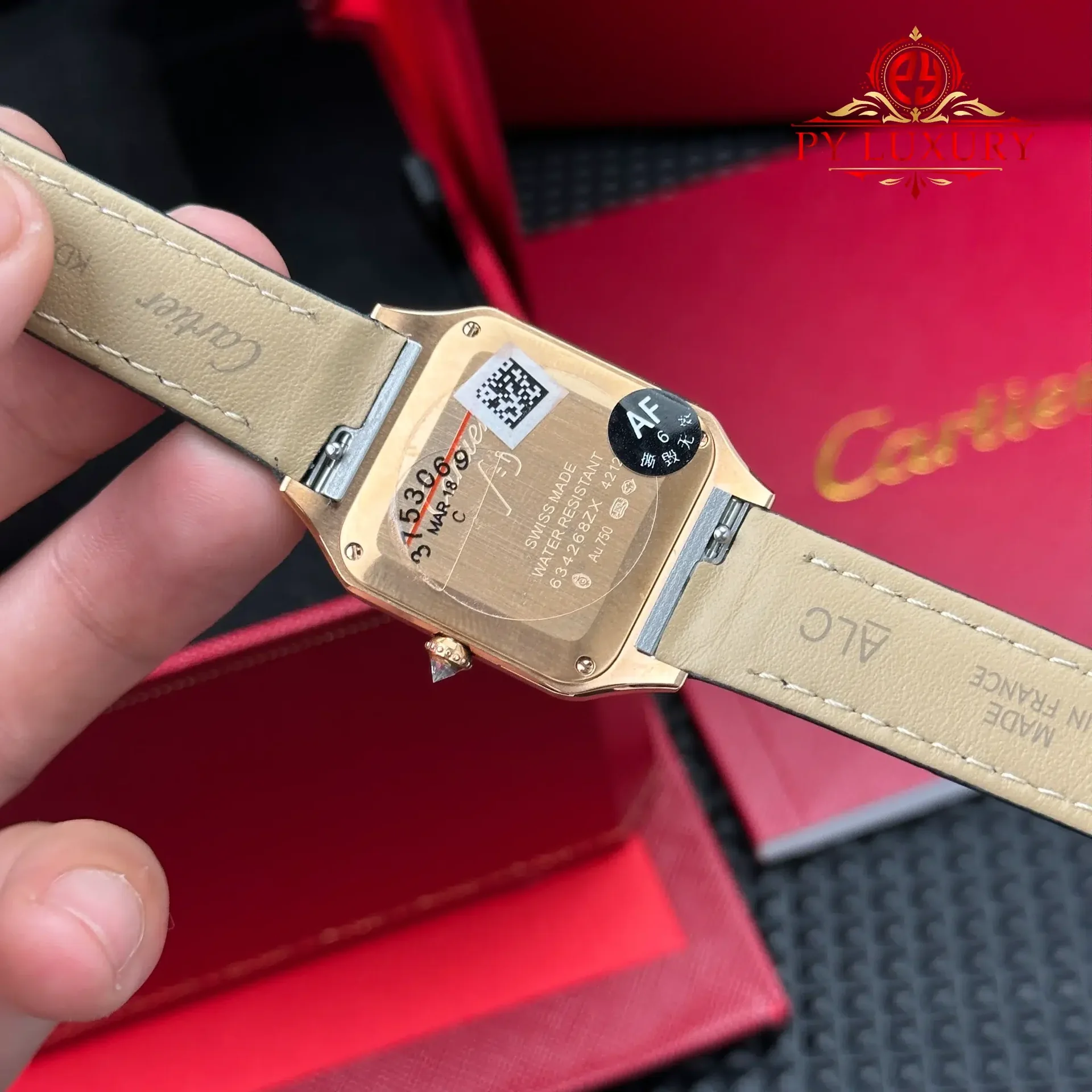 Cartier Santos Dumont Small Model Rose Gold Diamond Bezel Silver Dial Leather Strap Replica 38mm x 27.5mm - 图片 11