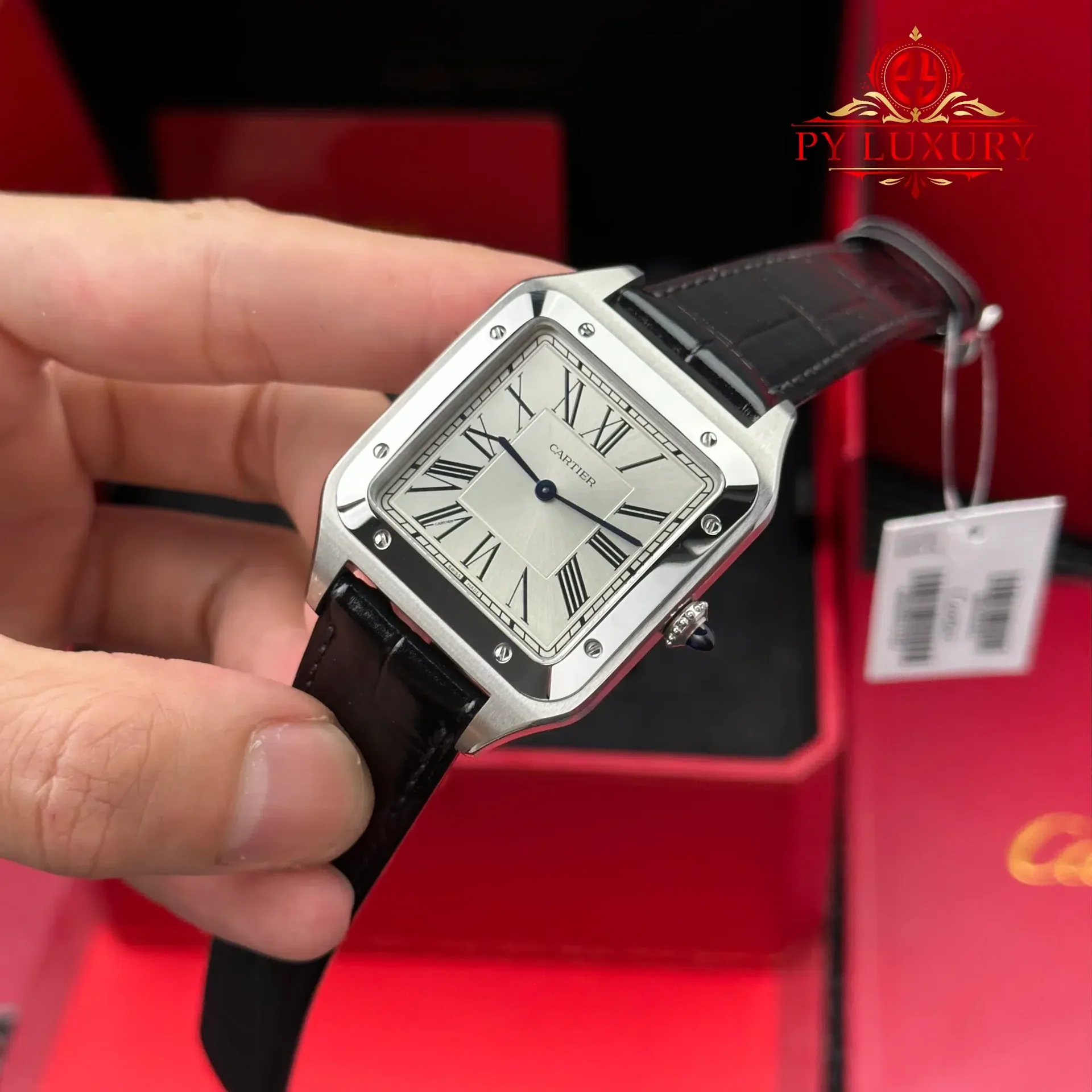 Cartier Santos Dumont Steel Extra Large Model Silver Dial Leather Strap Replica 46.6 mm x 33.9 mm - 图片 2