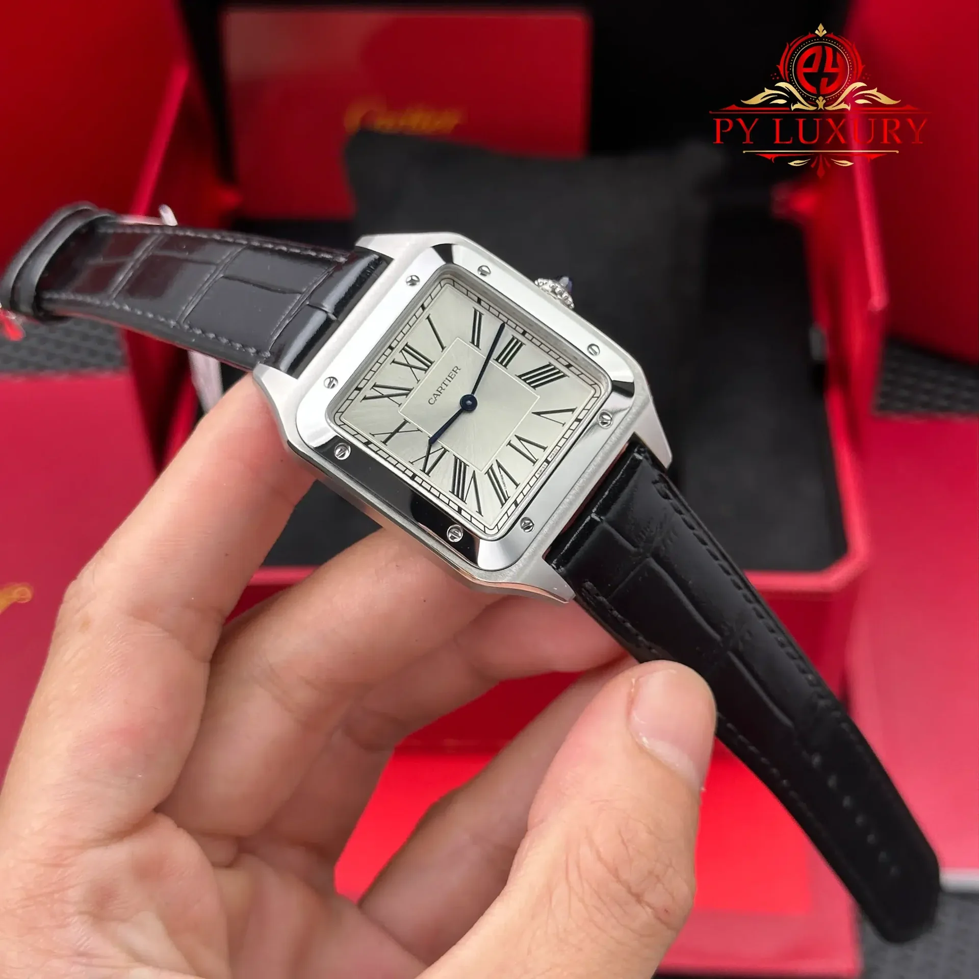 Cartier Santos Dumont Steel Extra Large Model Silver Dial Leather Strap Replica 46.6 mm x 33.9 mm - 图片 3
