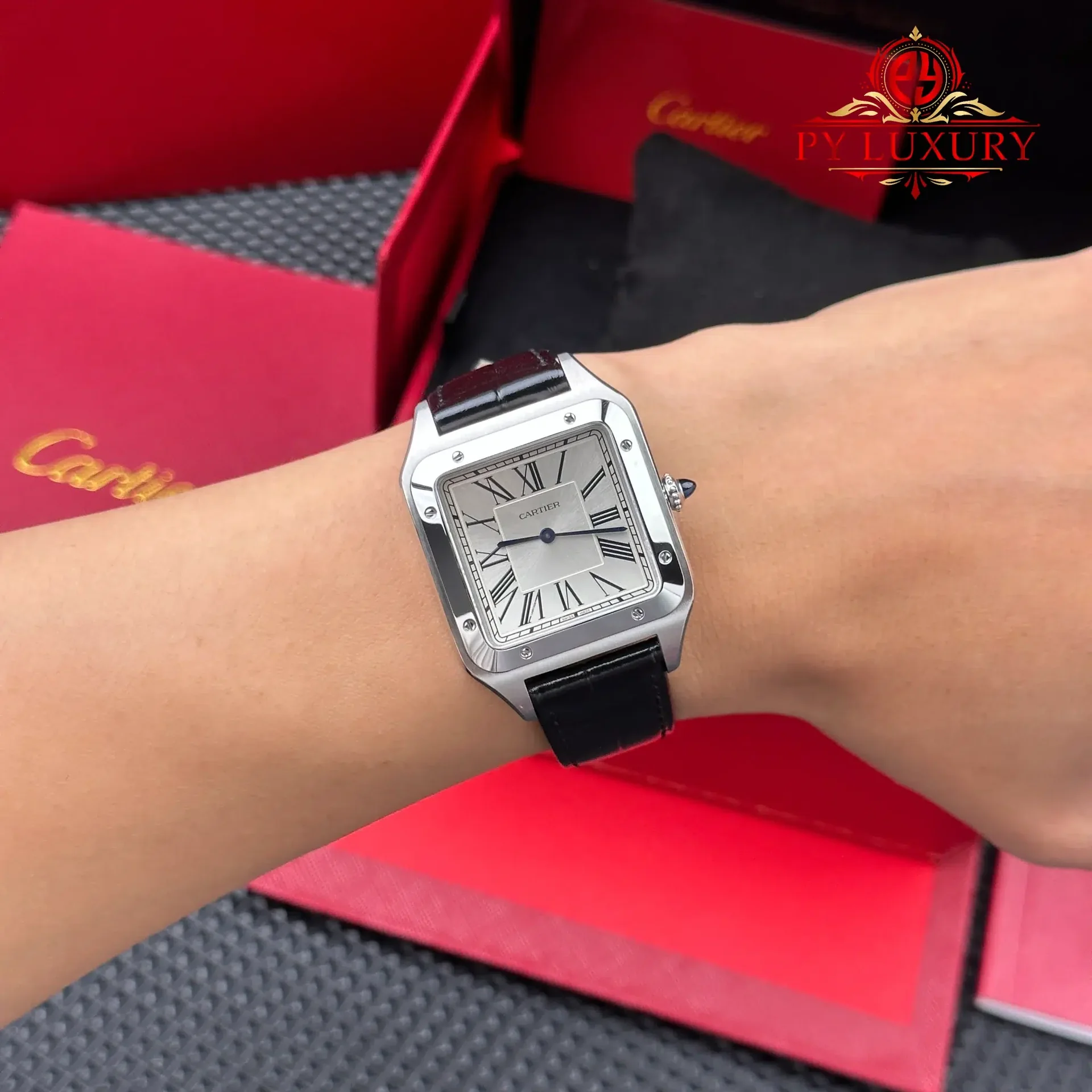 Cartier Santos Dumont Steel Extra Large Model Silver Dial Leather Strap Replica 46.6 mm x 33.9 mm - 图片 4