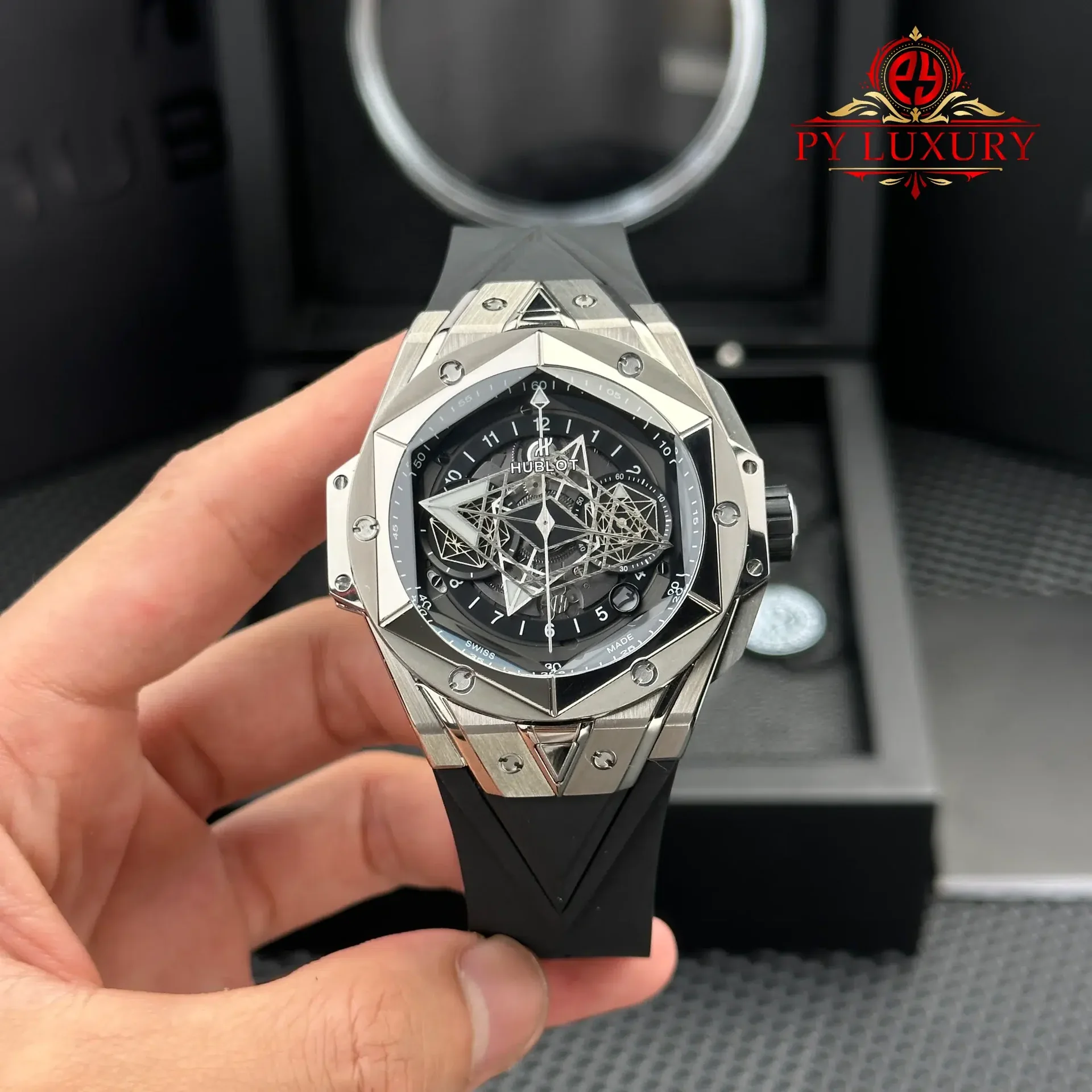 Hublot Big Bang Sang Bleu II Titanium Black Dial Rubber Strap Best Replica BBF 45mm