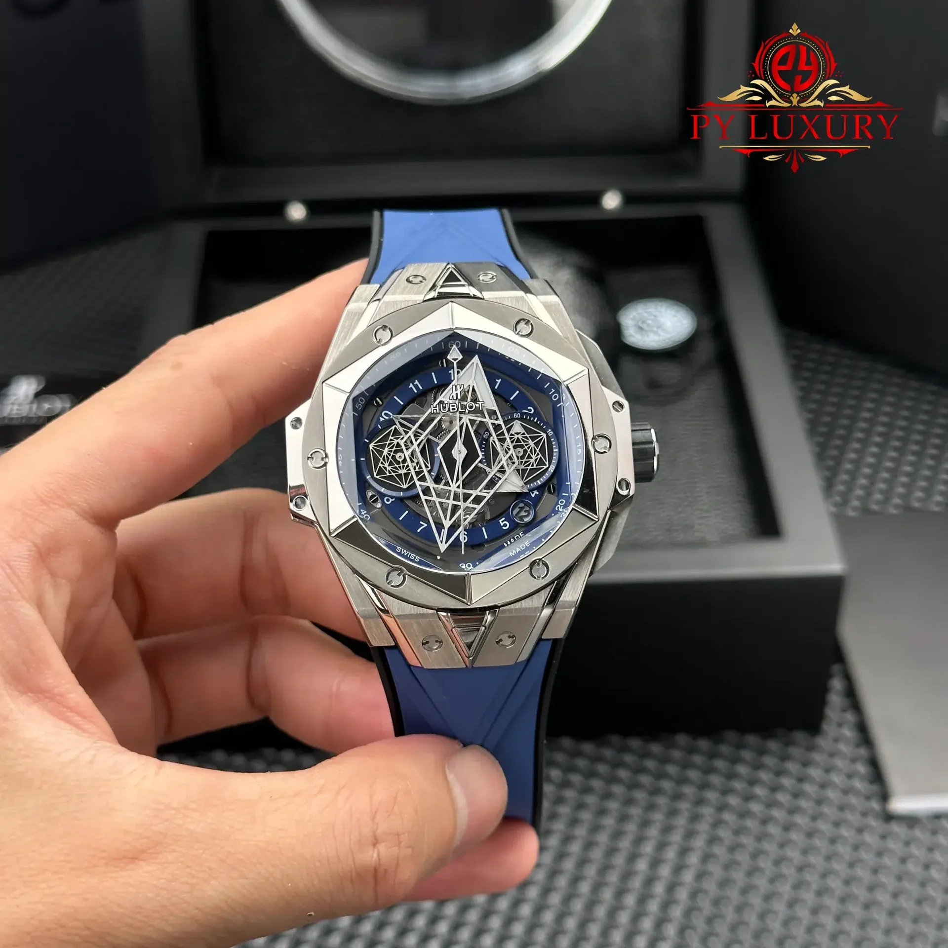 Hublot Big Bang Sang Bleu II Titanium Blue Rubber Strap Best Replica BBF 45mm