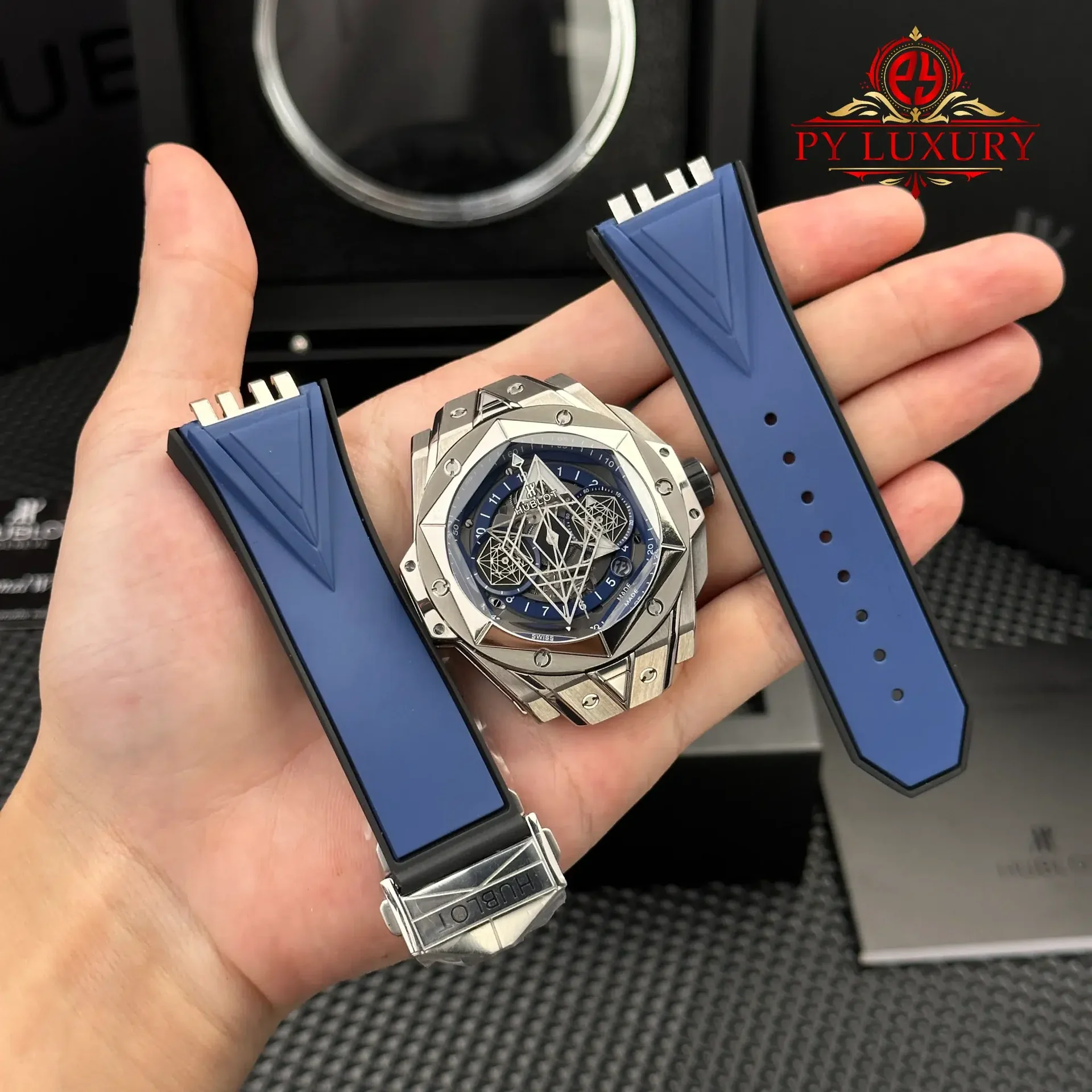 Hublot Big Bang Sang Bleu II Titanium Blue Rubber Strap Best Replica BBF 45mm - 图片 2
