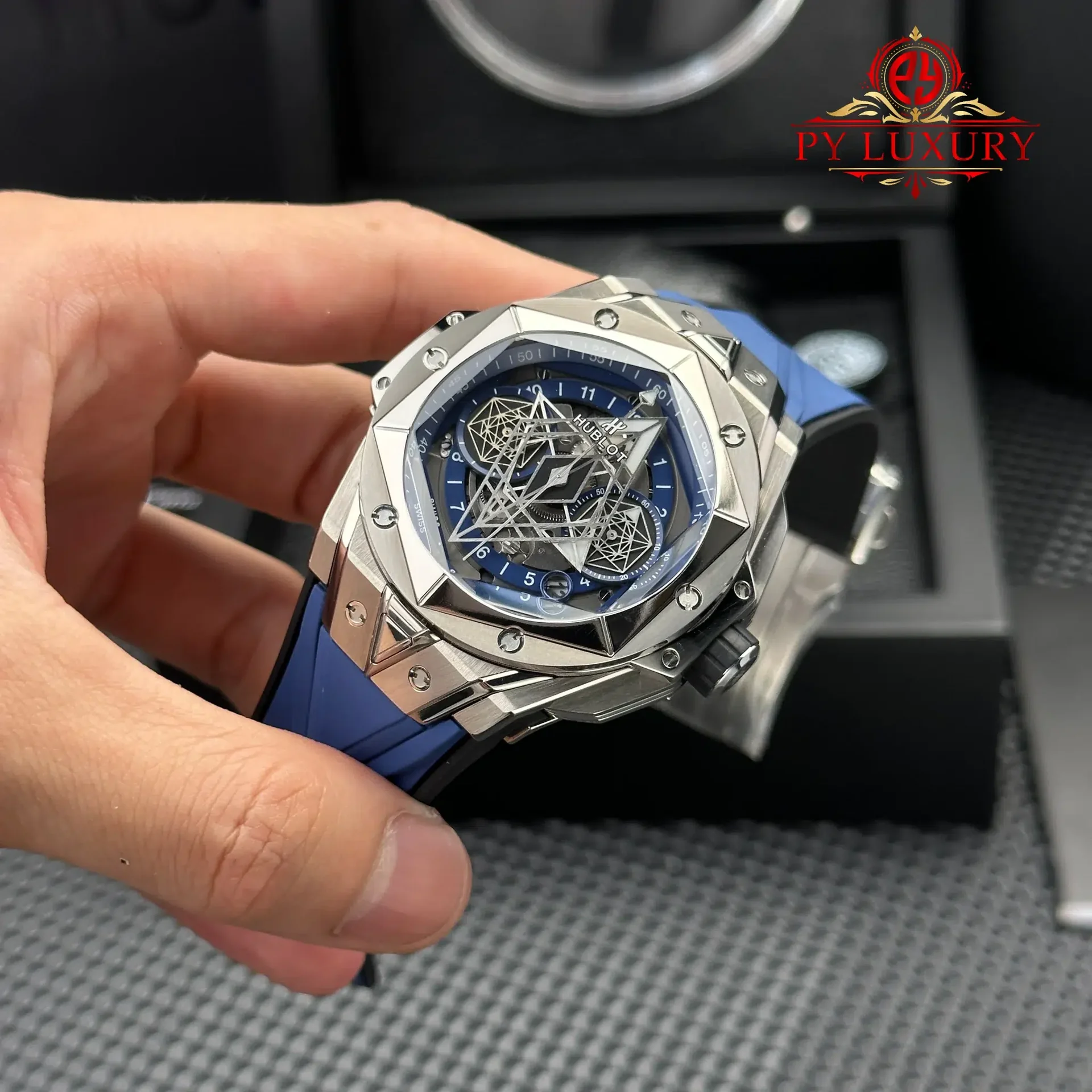Hublot Big Bang Sang Bleu II Titanium Blue Rubber Strap Best Replica BBF 45mm - 图片 3
