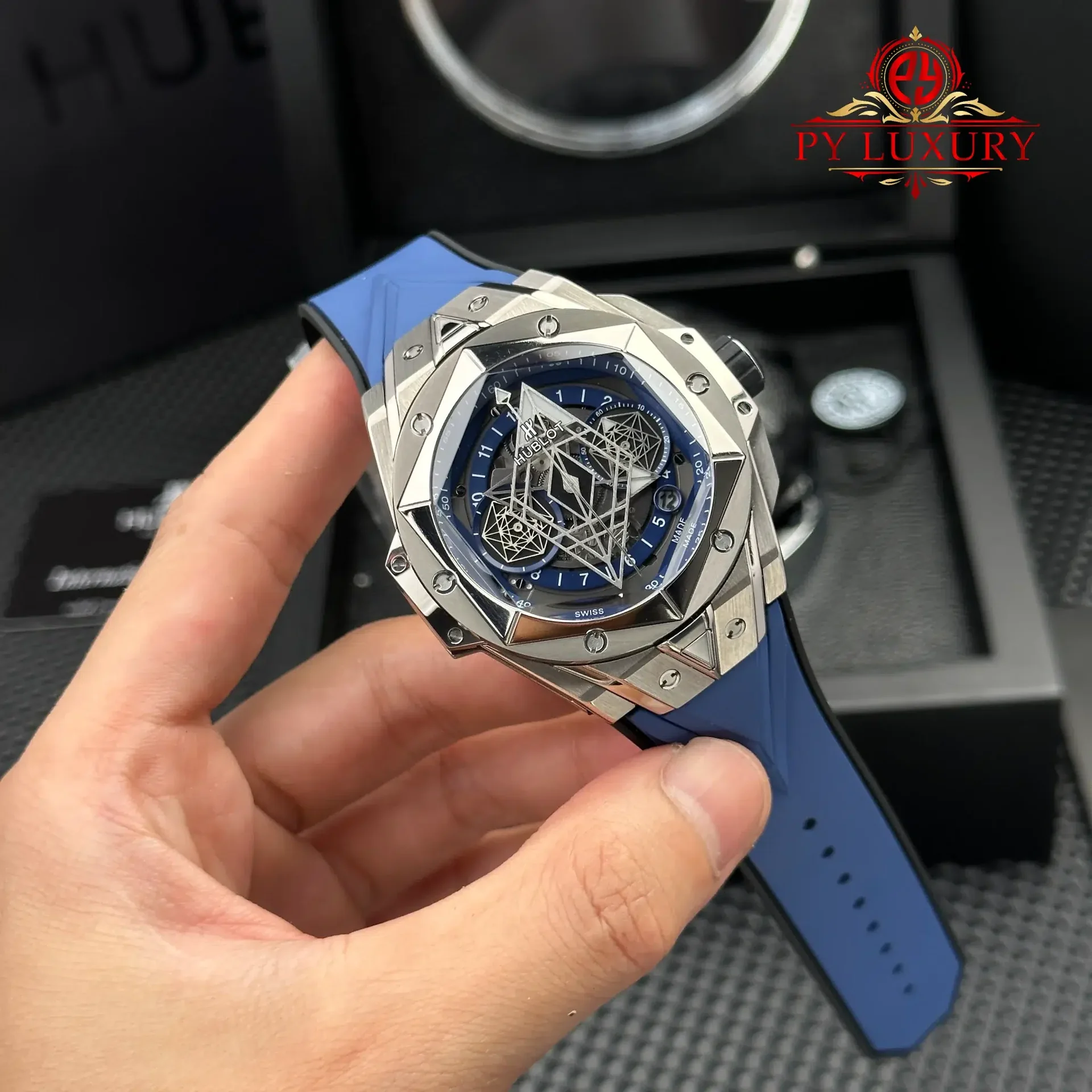 Hublot Big Bang Sang Bleu II Titanium Blue Rubber Strap Best Replica BBF 45mm - 图片 4