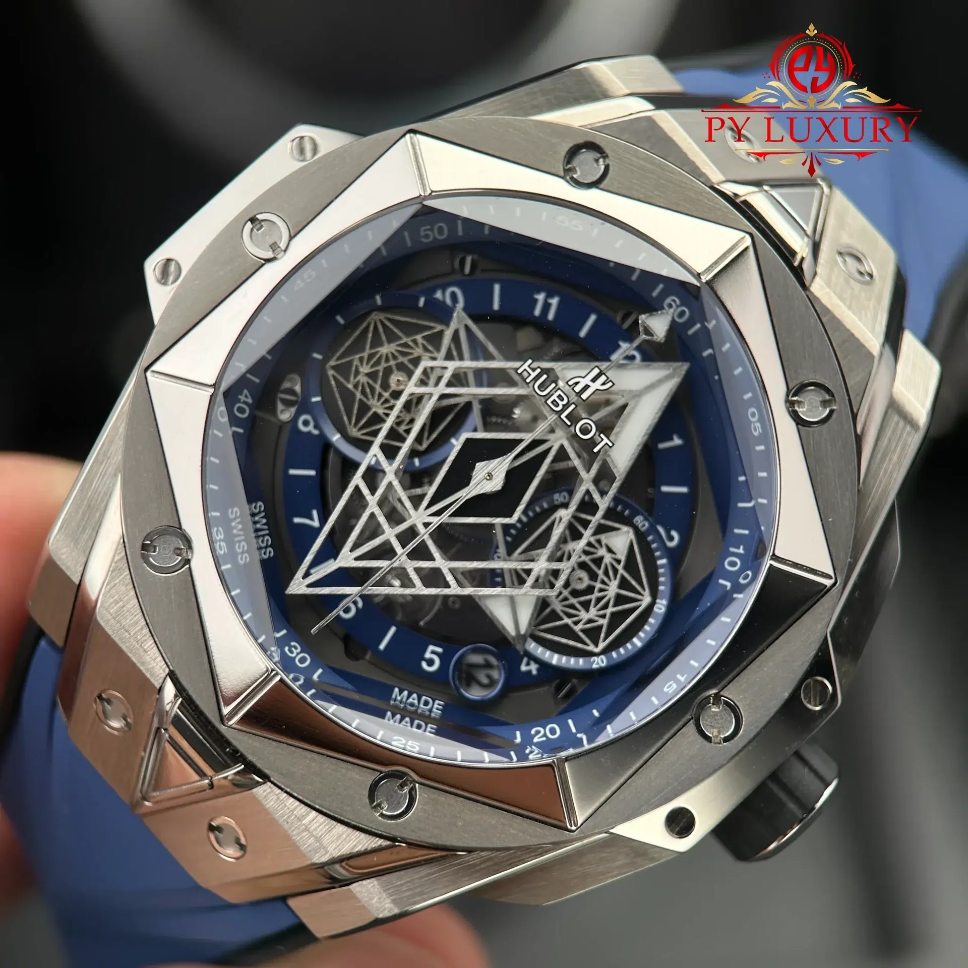 Hublot Big Bang Sang Bleu II Titanium Blue Rubber Strap Best Replica BBF 45mm - 图片 5
