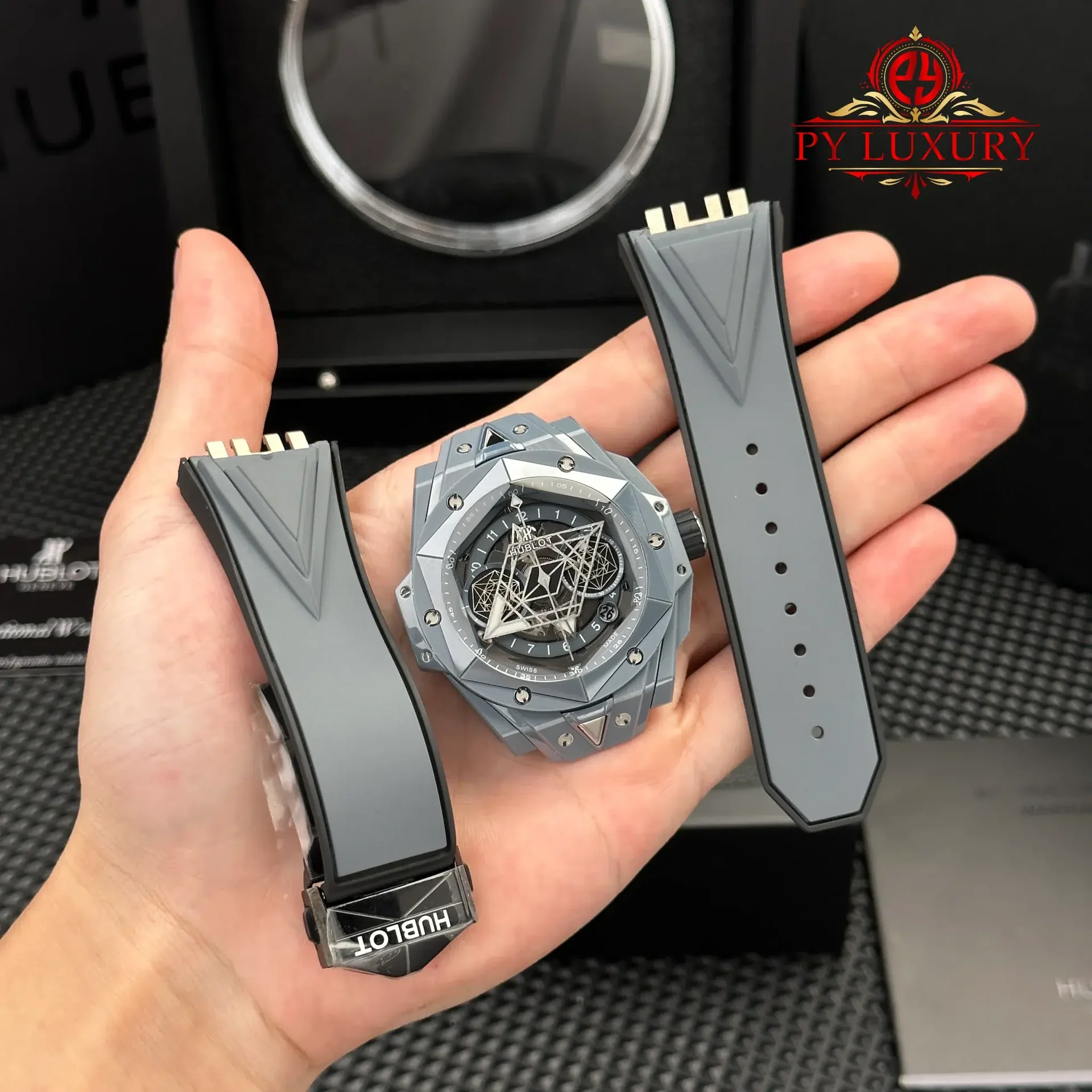 Hublot Big Bang Sang Bleu II Grey Ceramic Rubber Strap Best Replica BBF 45mm - 图片 2